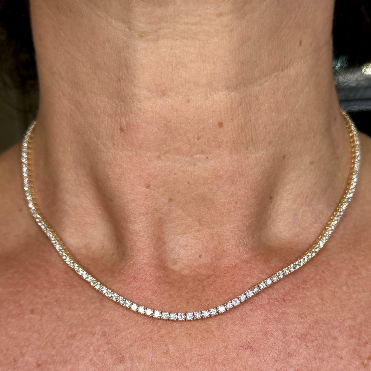 14K Yellow Gold 7.70 Ct. Diamond Tennis Necklace
