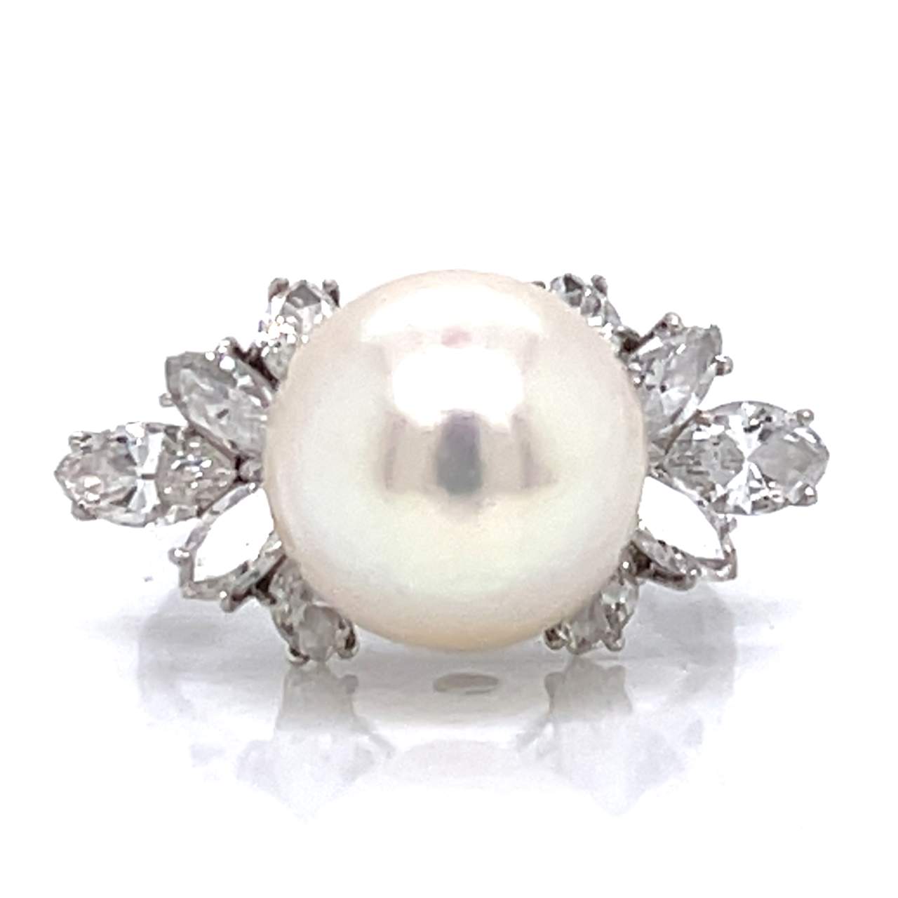 1960’s 18K White Gold 1.70 Ct. Diamond & Pearl RIng