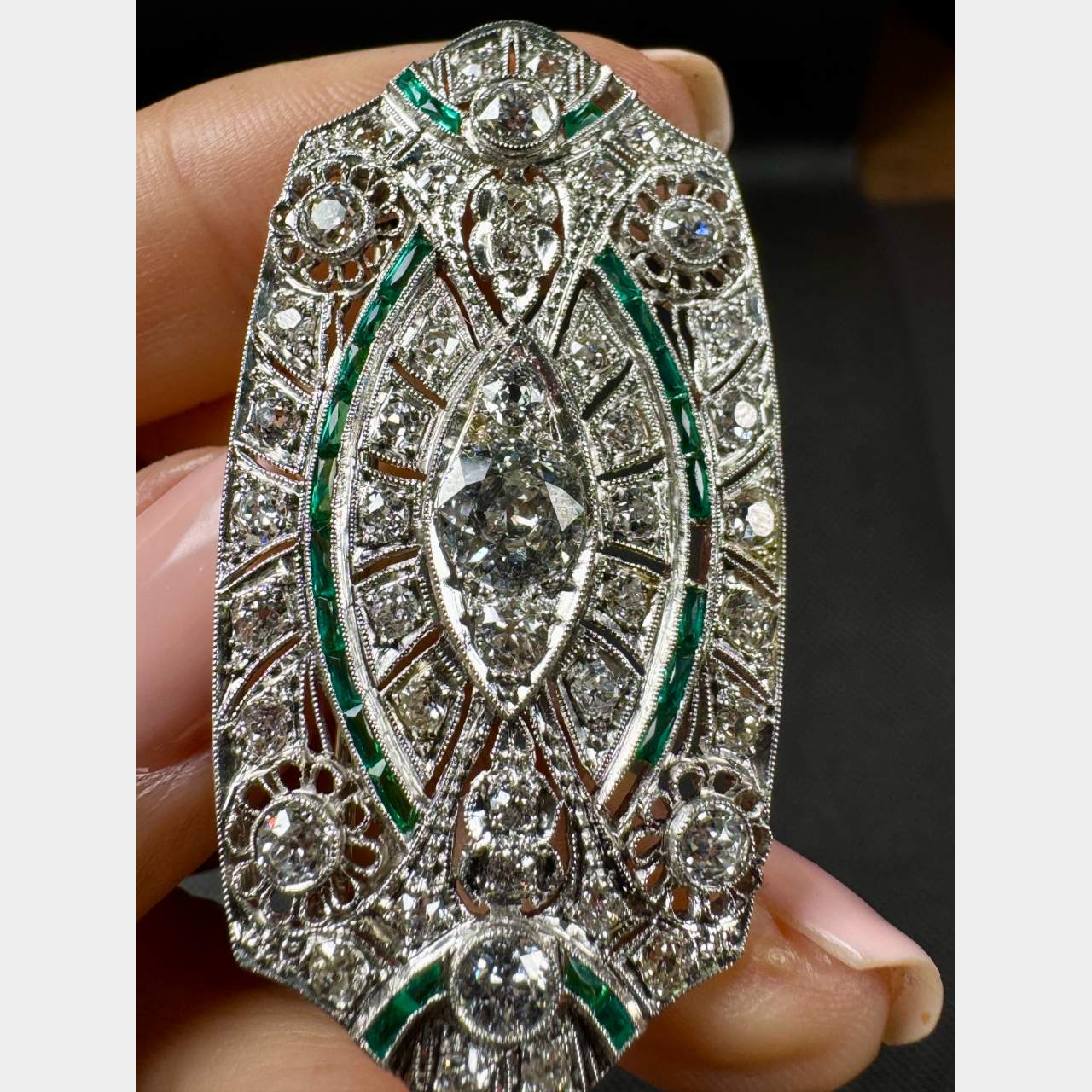 Art Deco Platinum Diamond Brooch/Pendant