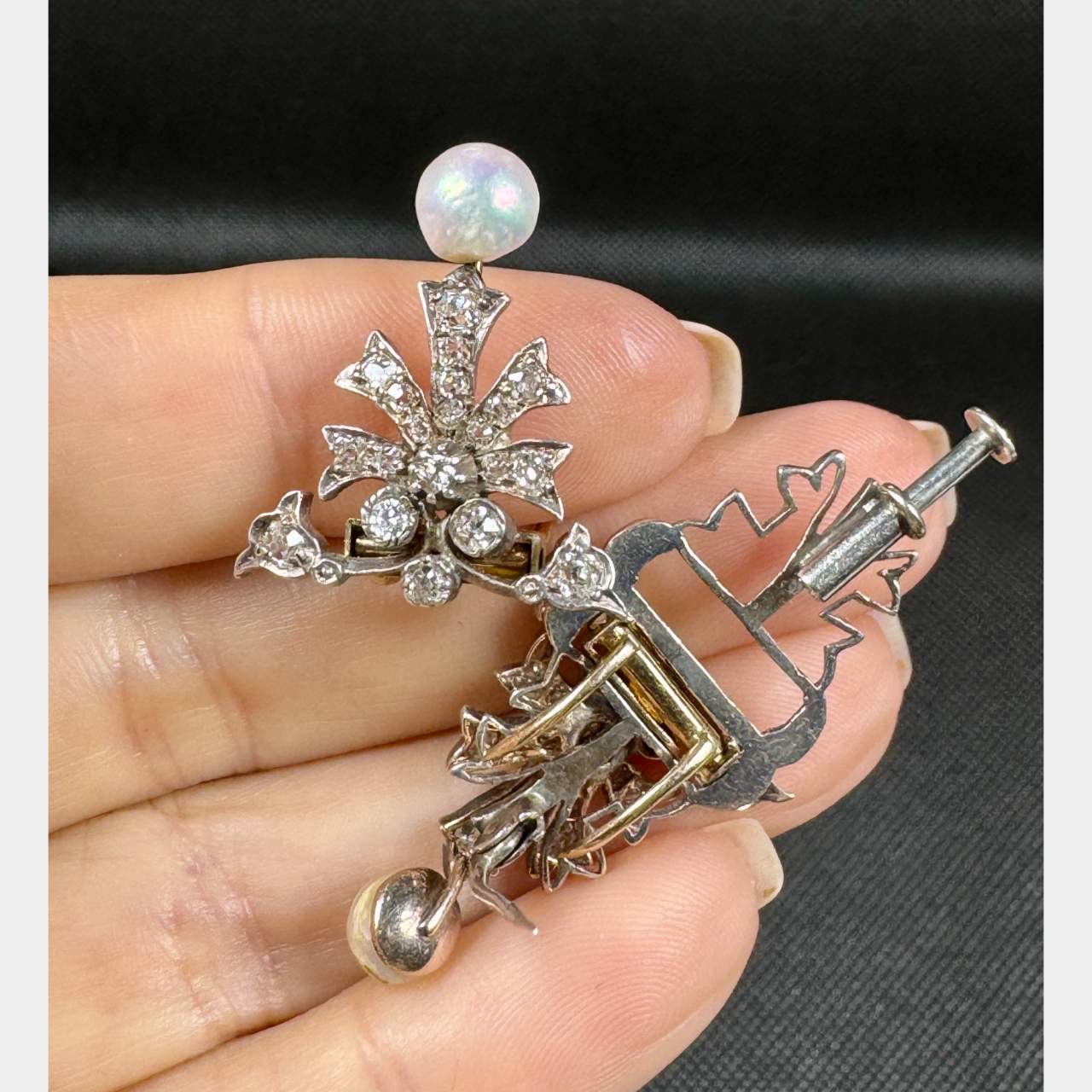 Antique Platinum & 18K Diamond Double Clips Brooch