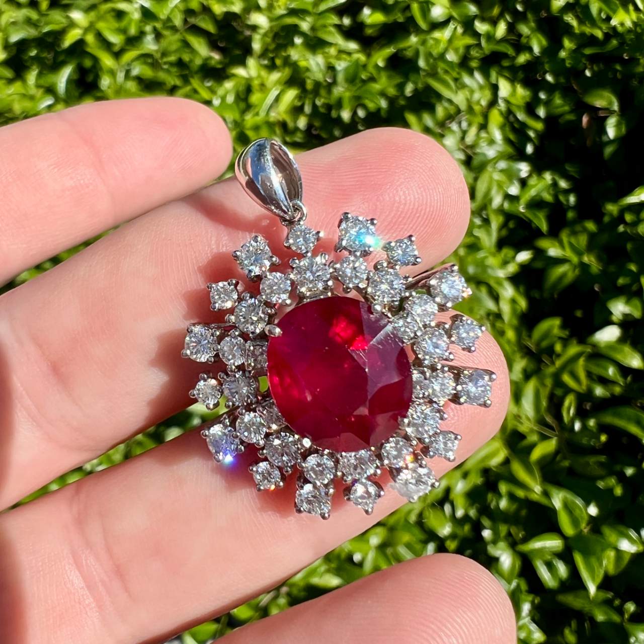 18K White Gold Ruby & Diamond Pendant