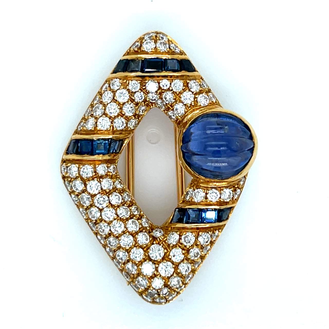 18K Yellow Gold Sapphire & Diamond Brooch
