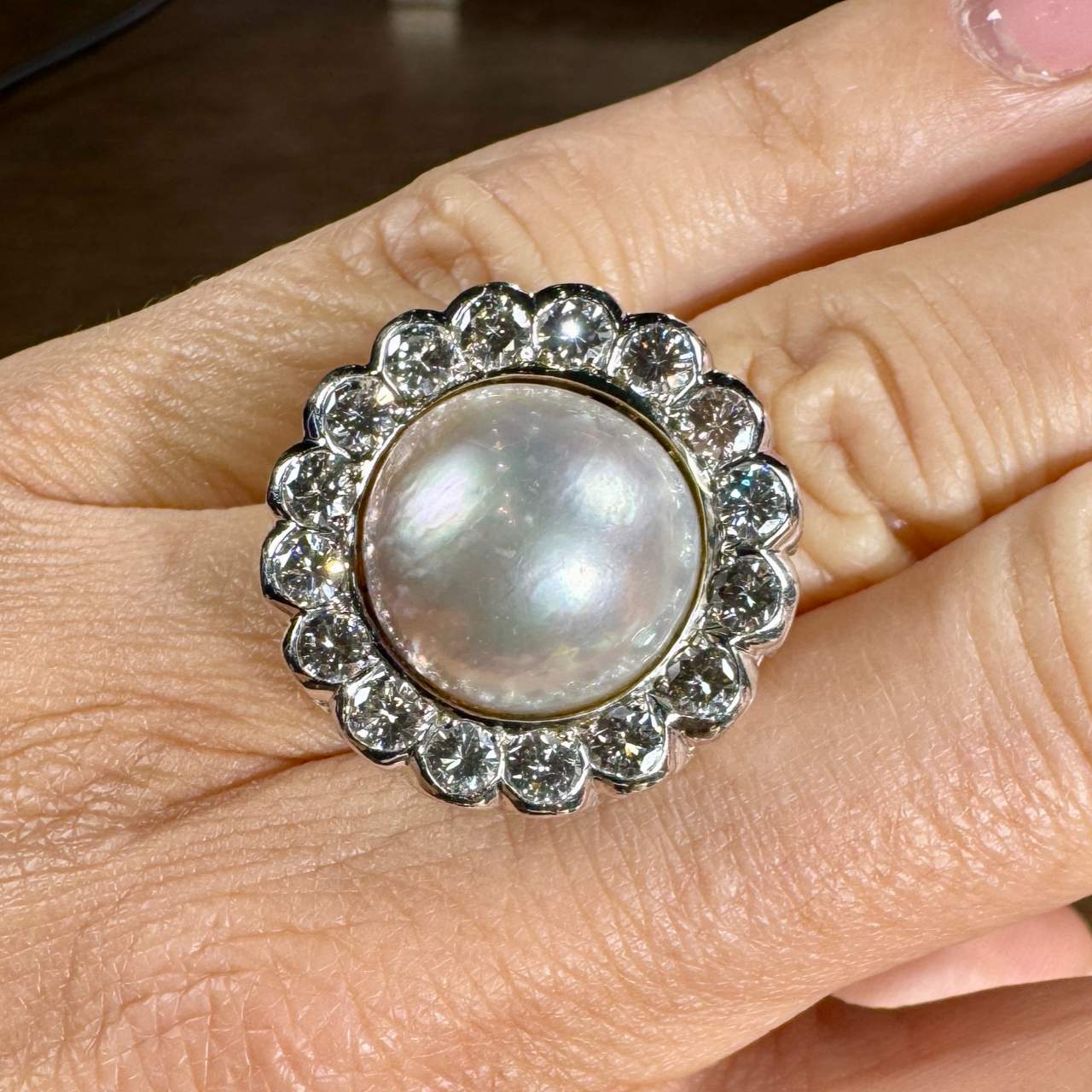 18K Yellow & White Gold Mabe Pearl and Diamond Ring