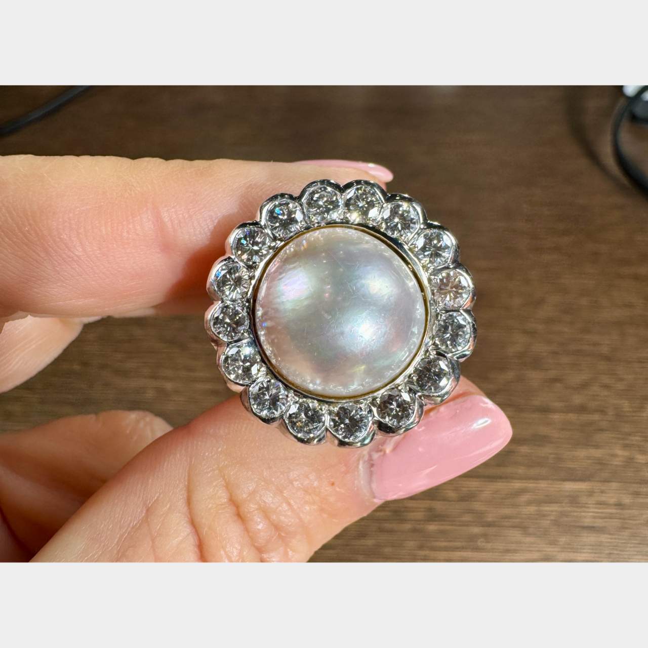 18K Yellow & White Gold Mabe Pearl and Diamond Ring