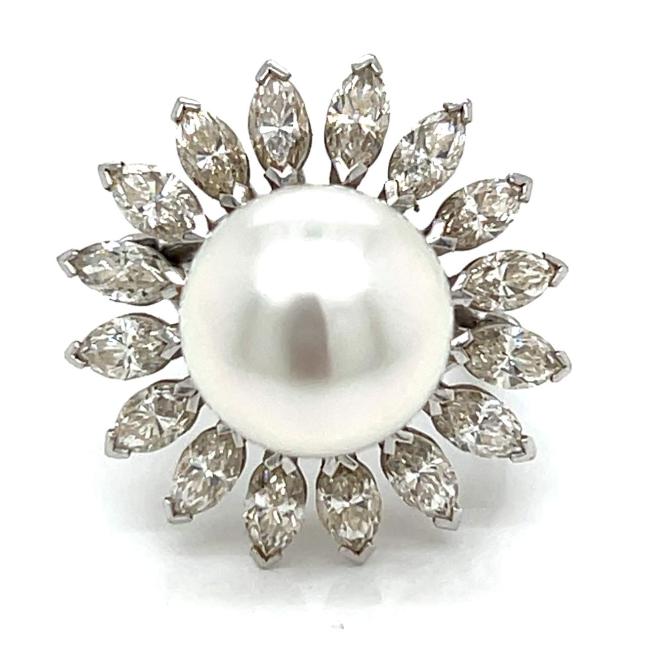18K White Gold South Sea Pearl & Diamond Ring