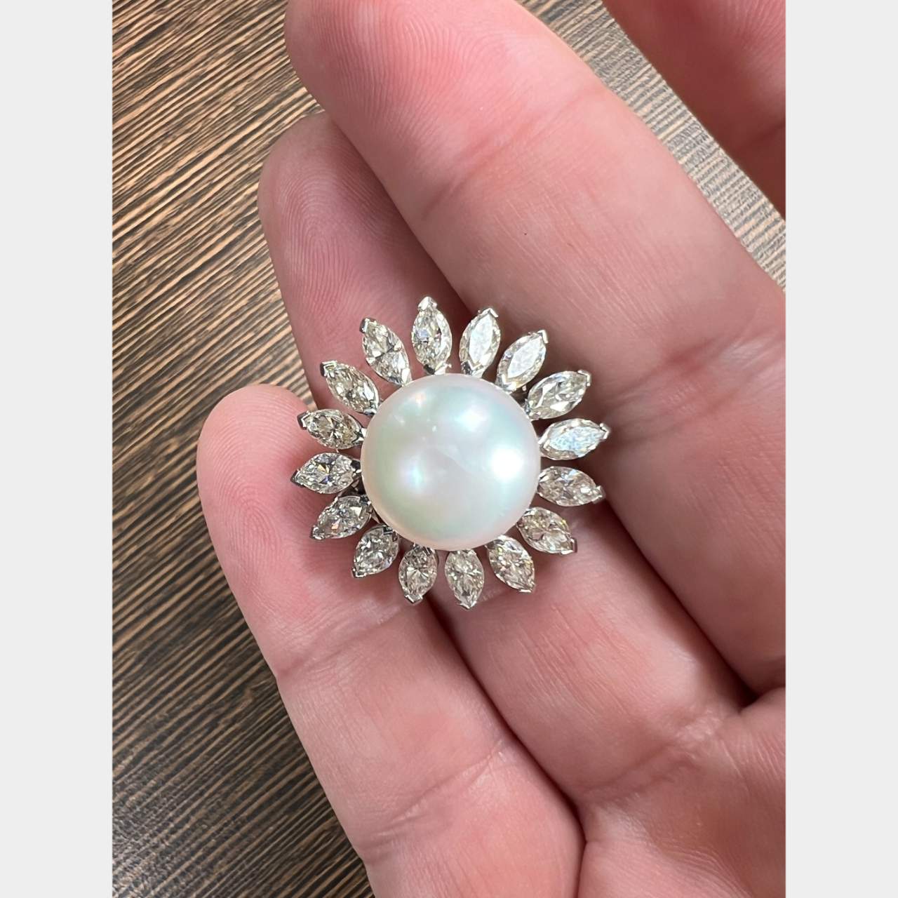 18K White Gold South Sea Pearl & Diamond Ring