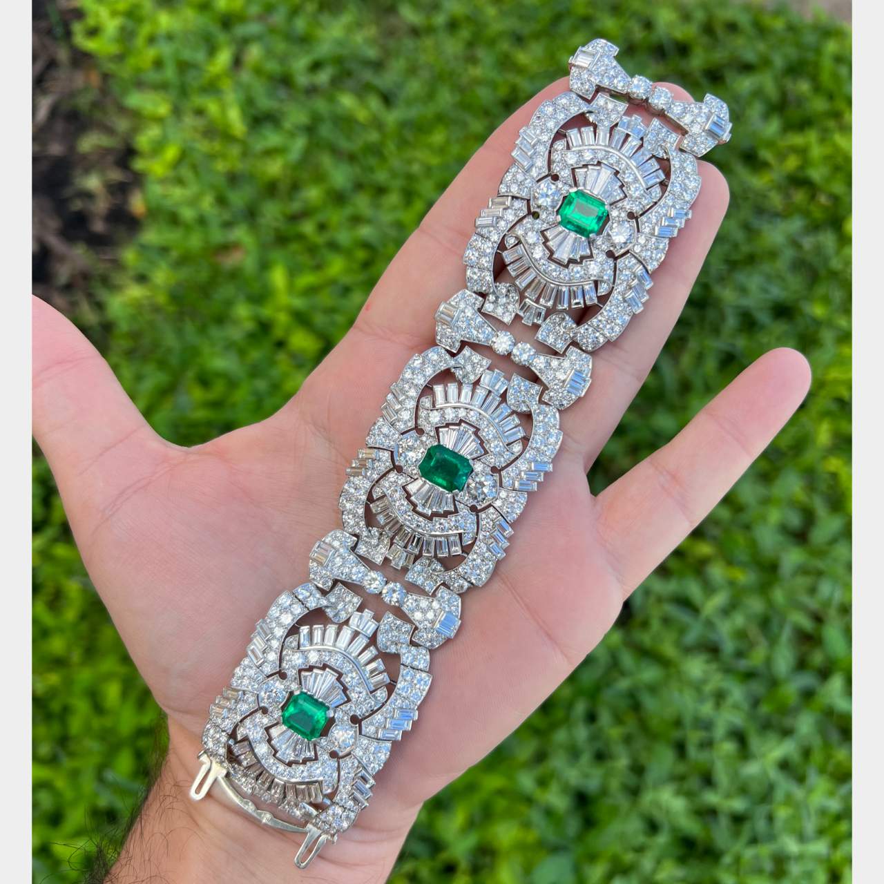 Art Deco Platinum Diamond & Emerald Bracelet