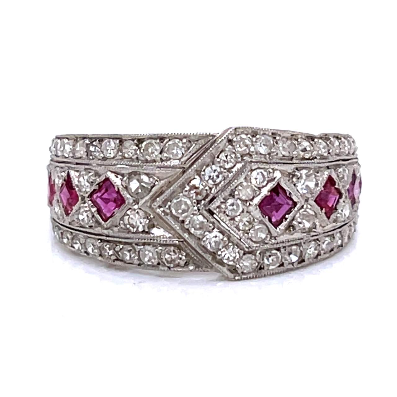 Art Deco Platinum Diamond and Ruby Ring