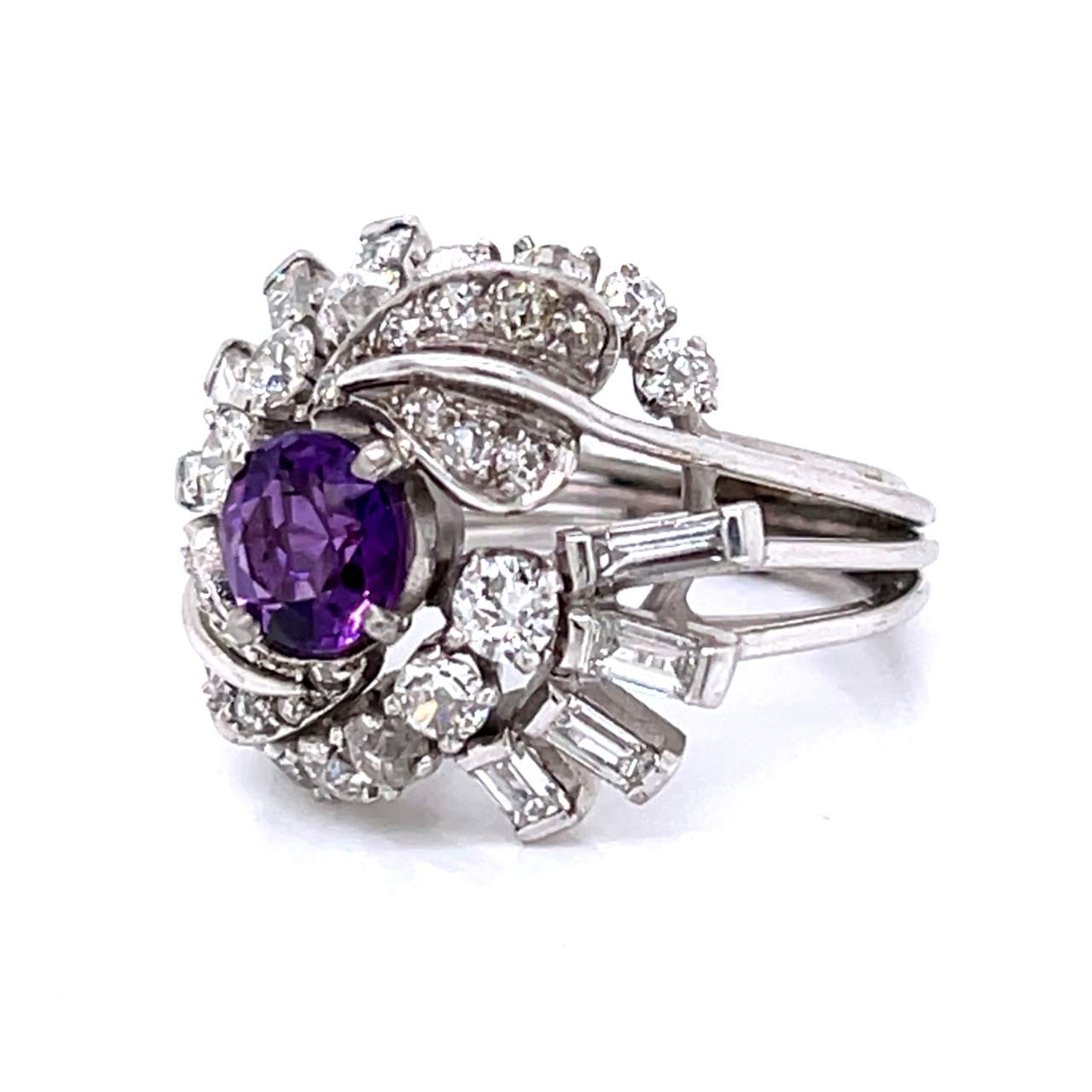 Art Deco Platinum Amethyst & Diamond Ring