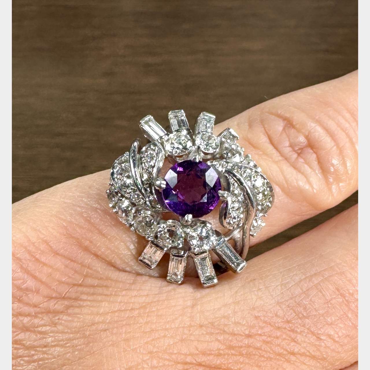 Art Deco Platinum Amethyst & Diamond Ring