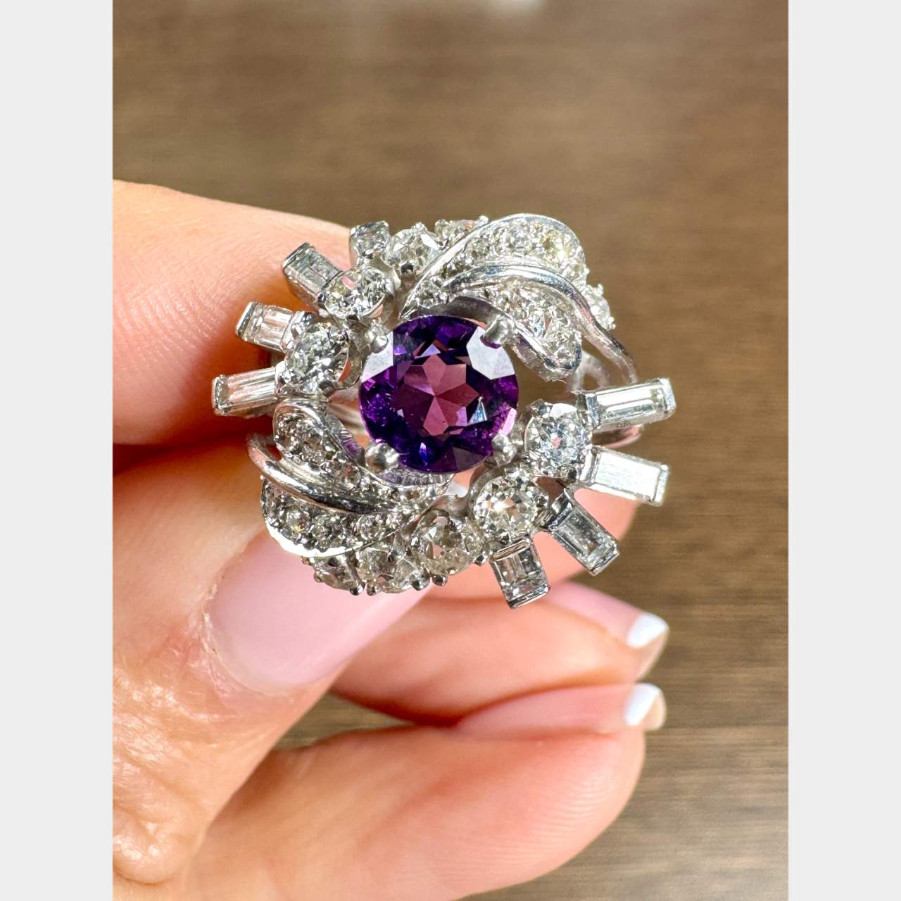Art Deco Platinum Amethyst & Diamond Ring
