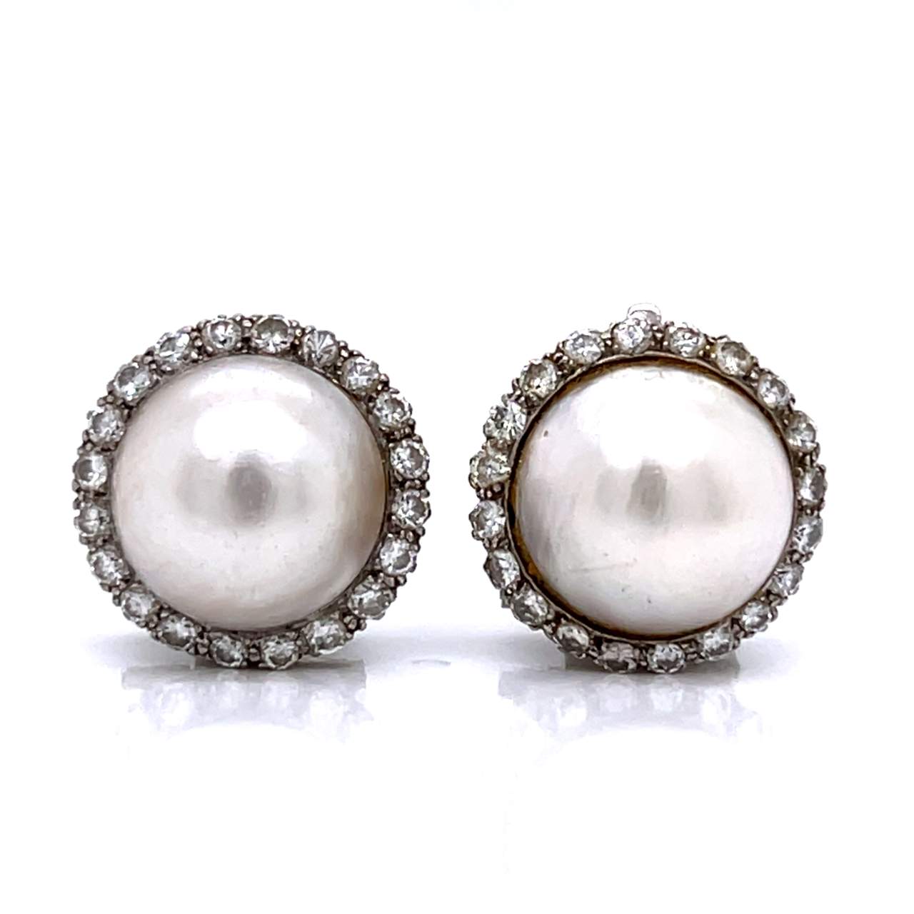 1950’s Platinum Mabe Pearl & Diamond Earrings