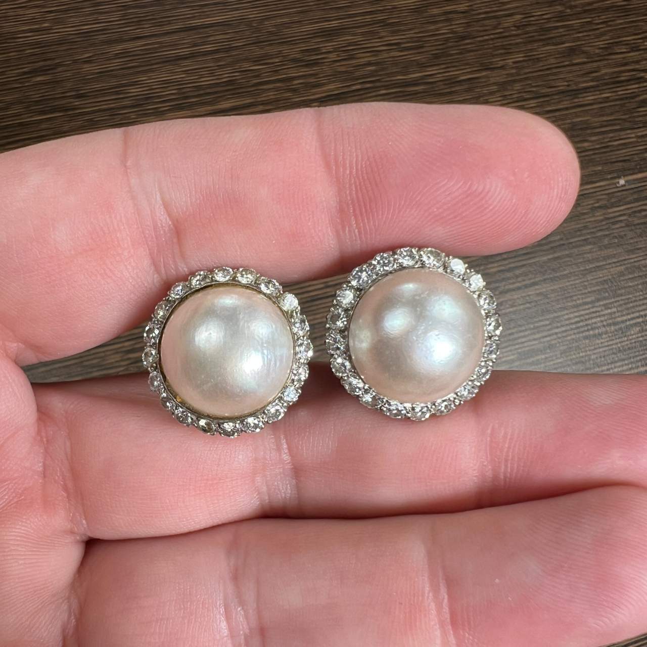 1950’s Platinum Mabe Pearl & Diamond Earrings