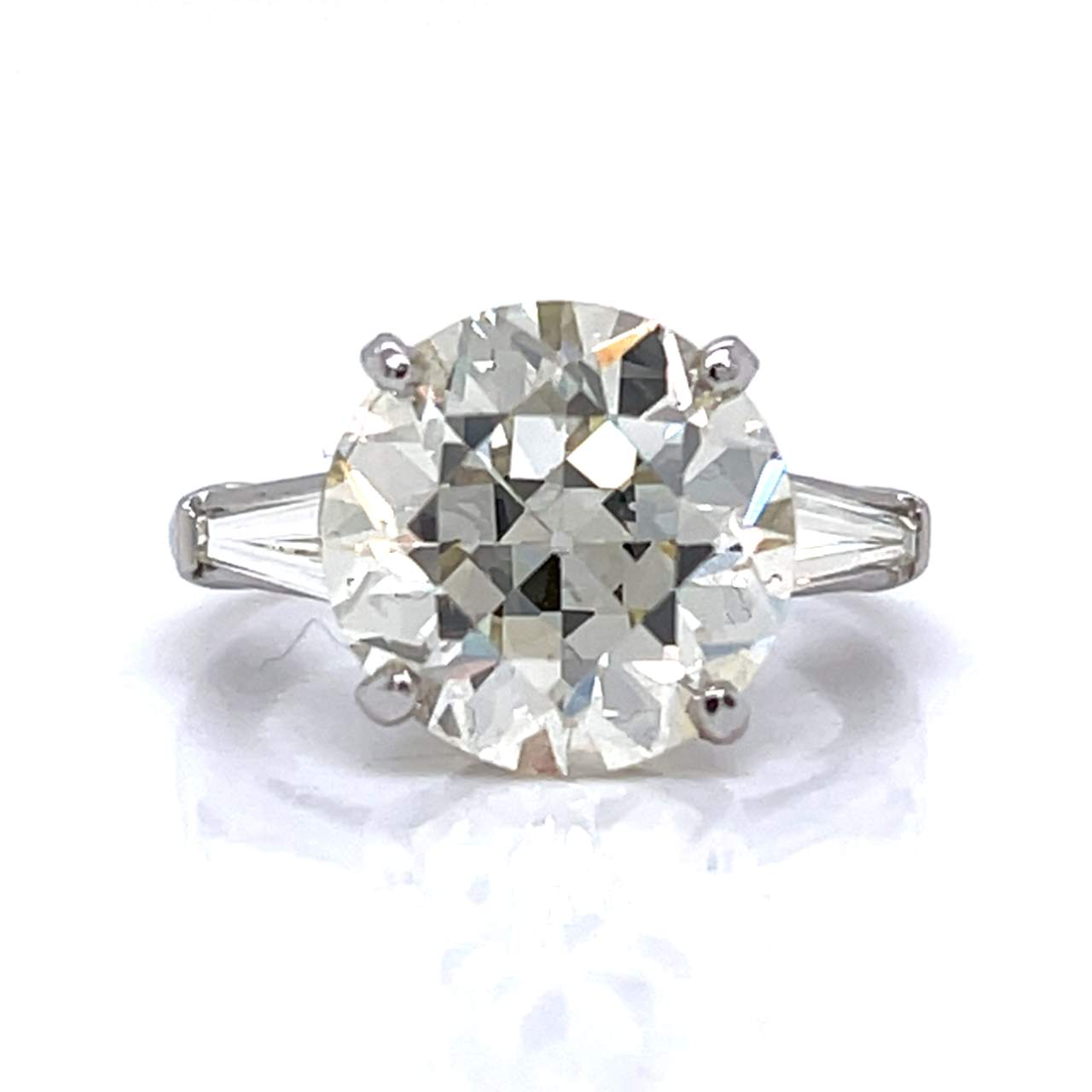 Art Deco Platinum 6.41 Ct. European-cut Diamond Ring