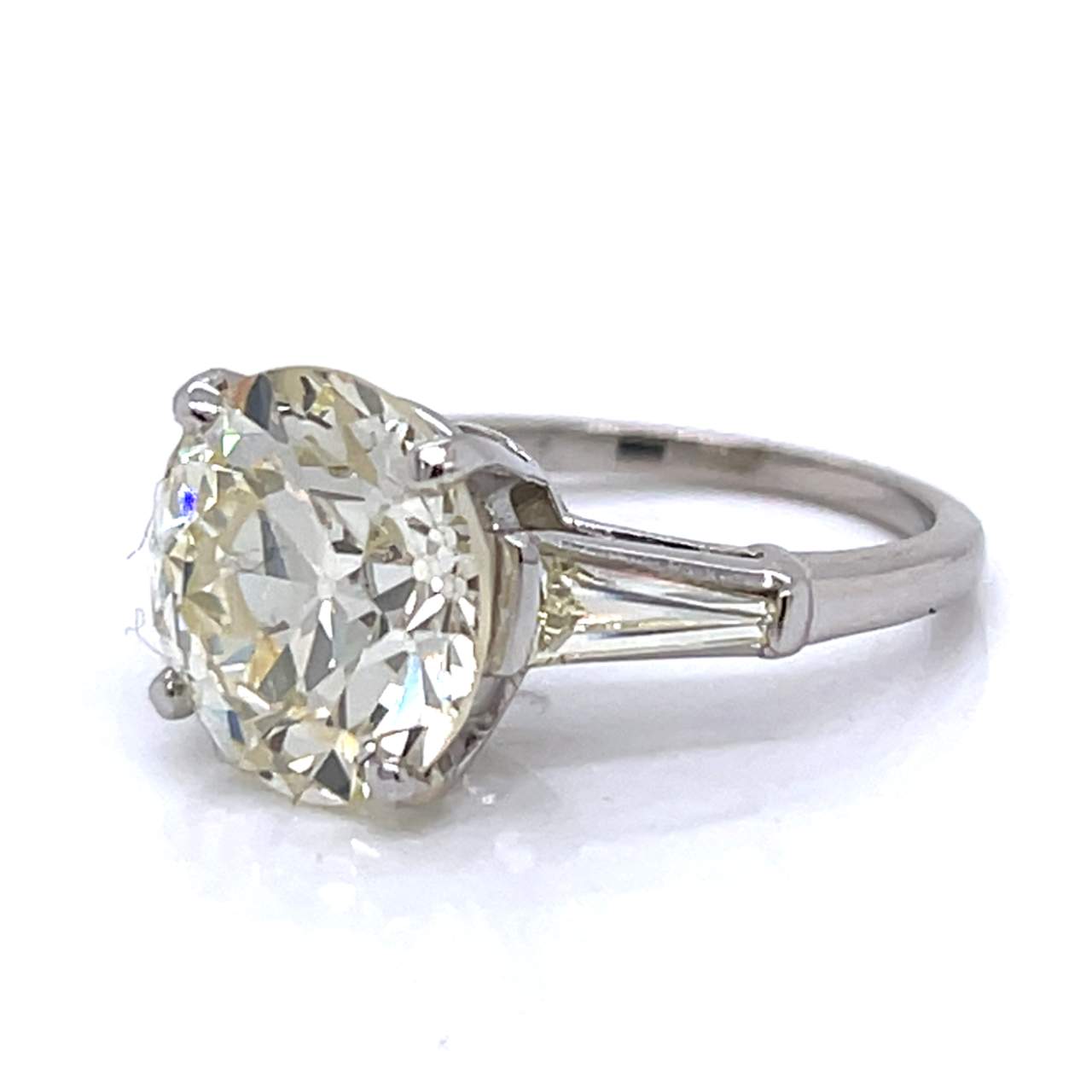 Art Deco Platinum 6.41 Ct. European-cut Diamond Ring