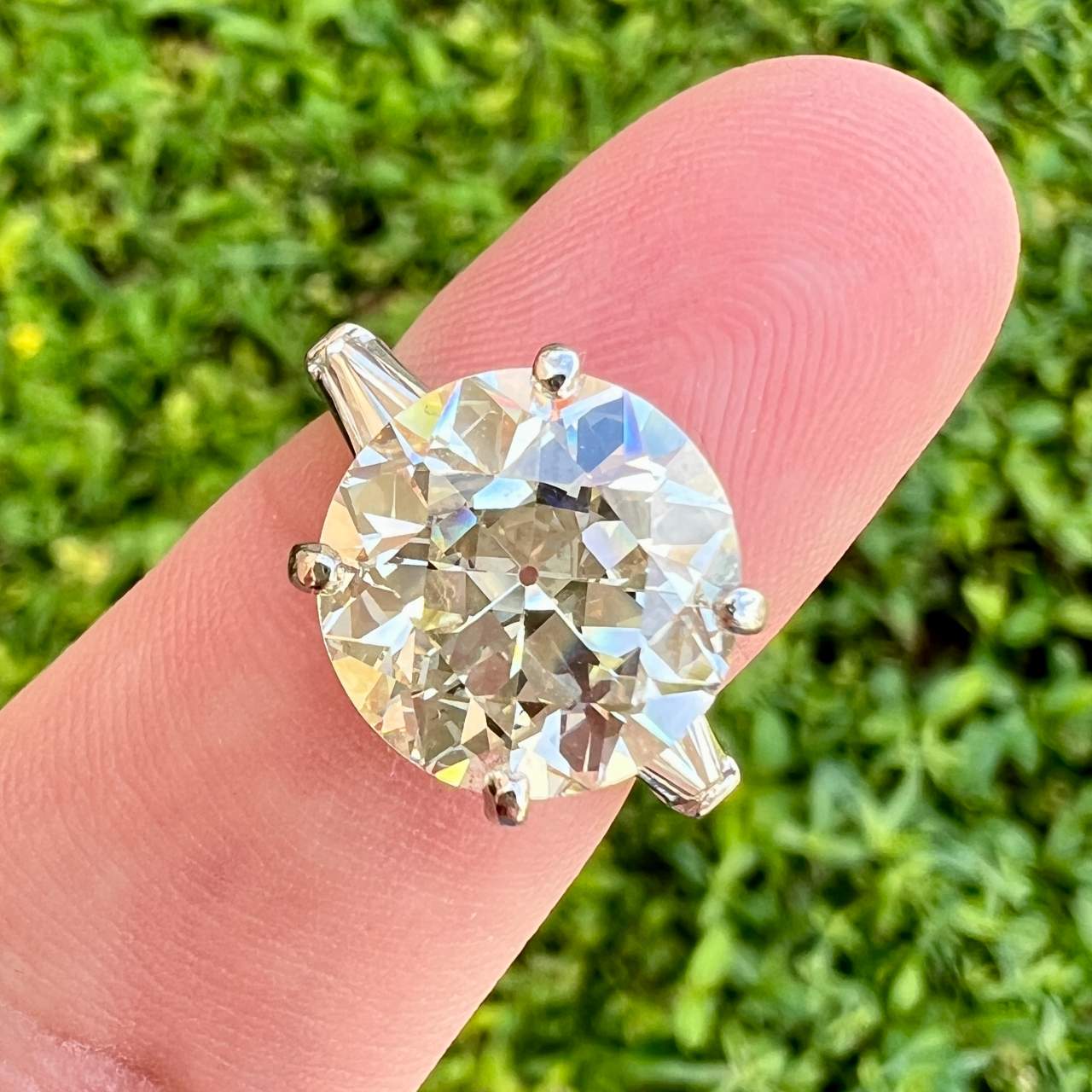 Art Deco Platinum 6.41 Ct. European-cut Diamond Ring