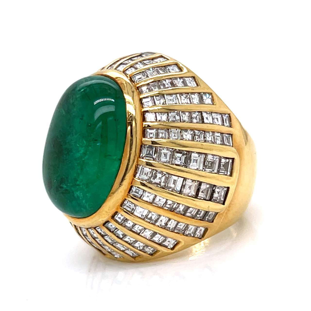 18K Yellow Gold Emerald & Diamond Cocktail Ring