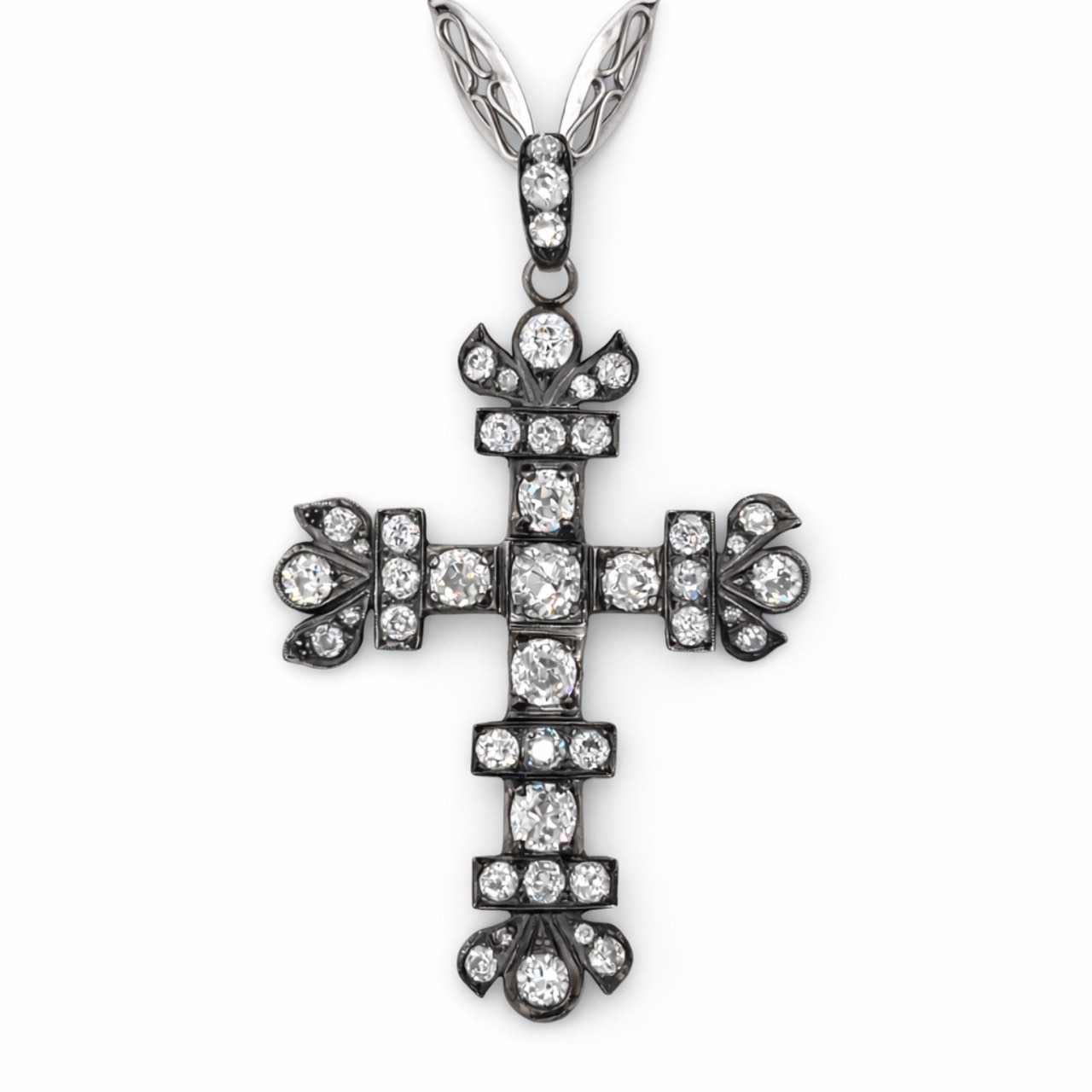 Art Deco Platinum Diamond Cross Necklace