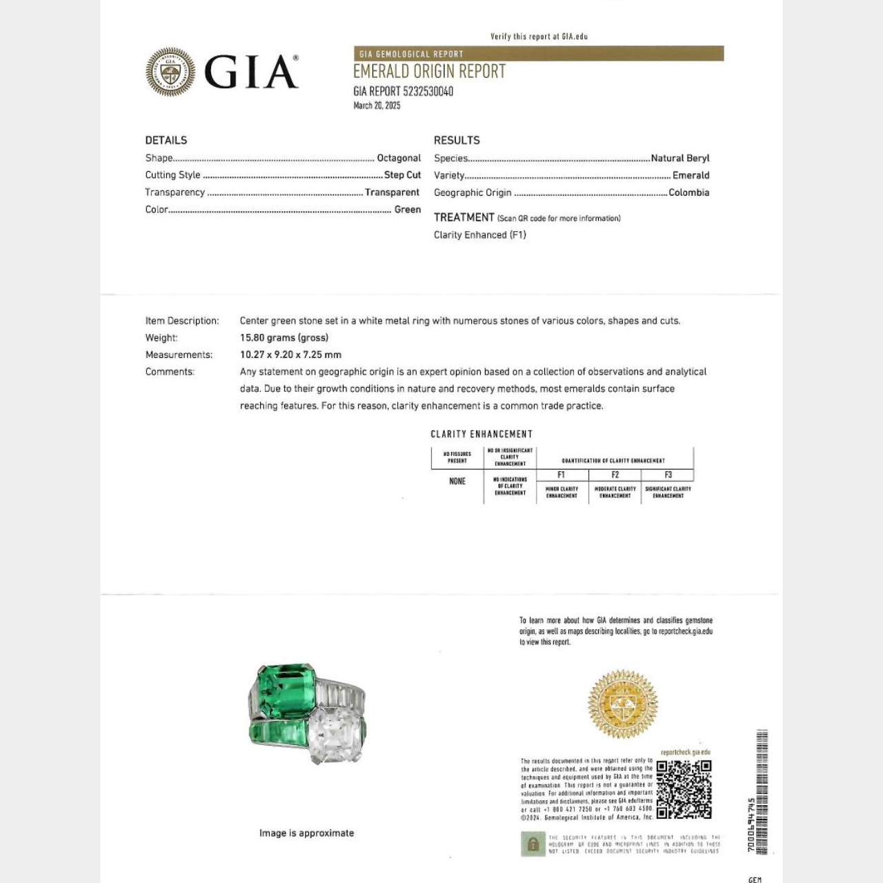 Art Deco Platinum GIA Certified Diamond & Colombian Emerald Ring