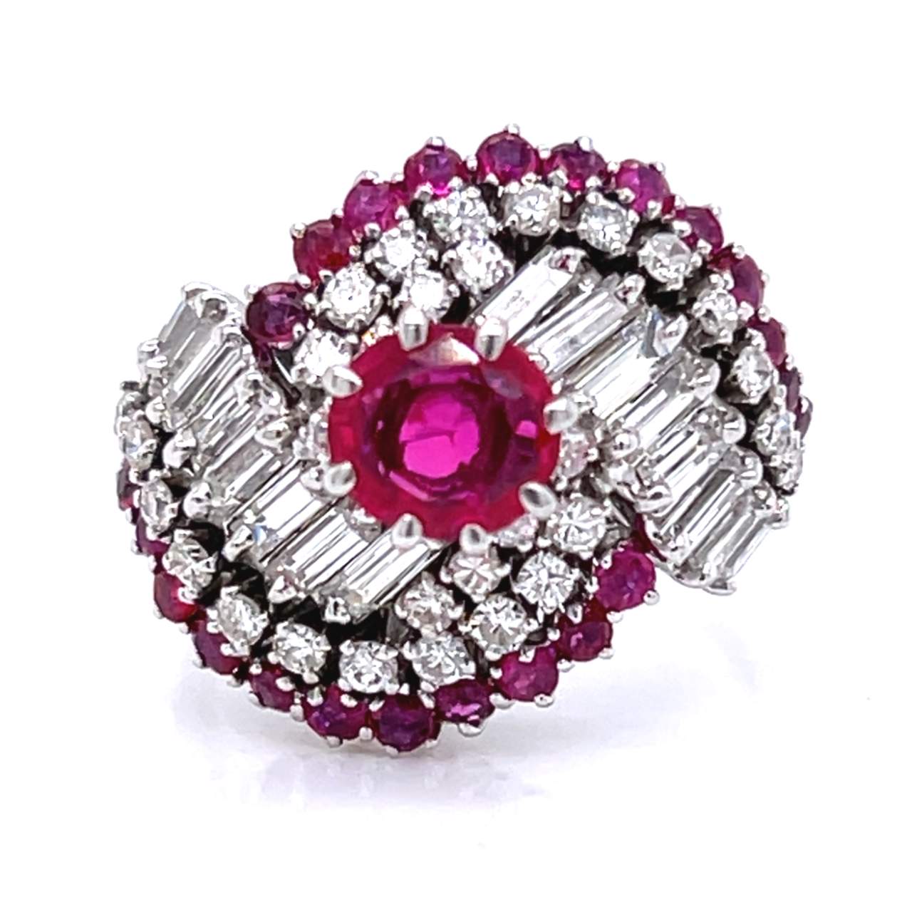 1950’s 14K White Gold Burma Ruby & Diamond Ring