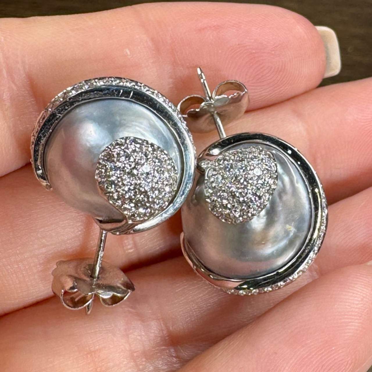 18K White Gold South Sea Pearl & Diamond Earrings