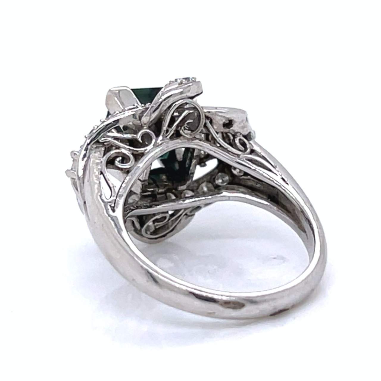 1950’s 18K White Gold NGI Certified Green Sapphire & Diamond Ring