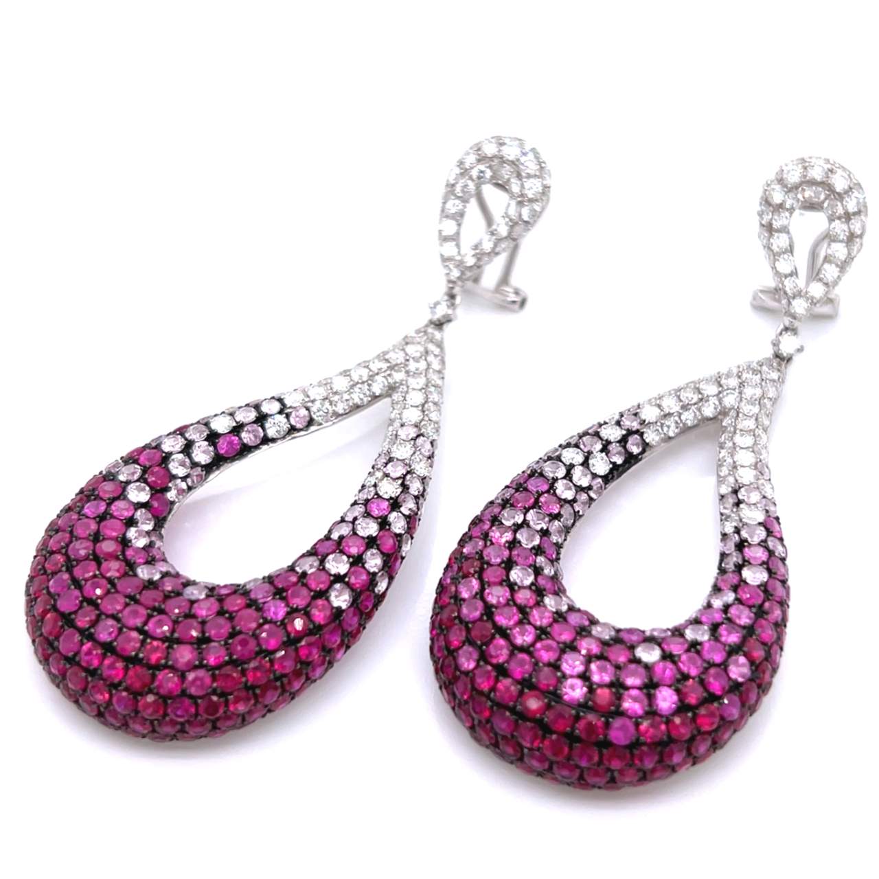 18K White Gold Pink Sapphire & Diamond Earrings