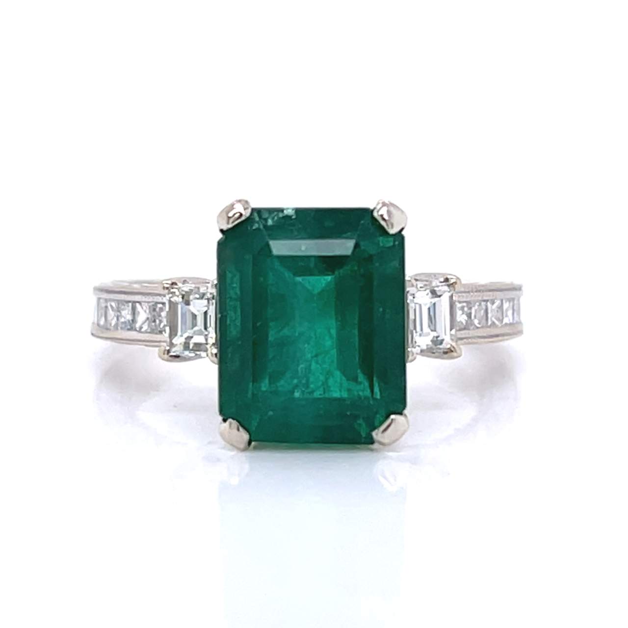 18K White Gold 4.12 Ct. Emerald & Diamond Ring