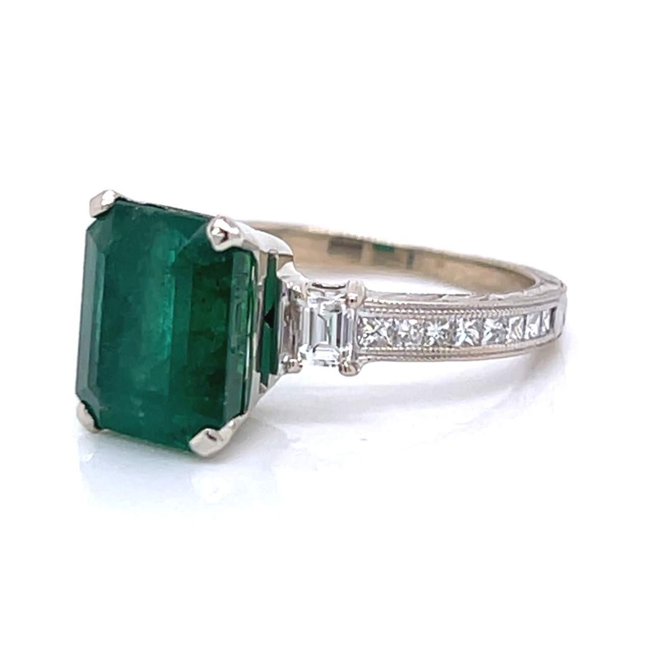 18K White Gold 4.12 Ct. Emerald & Diamond Ring
