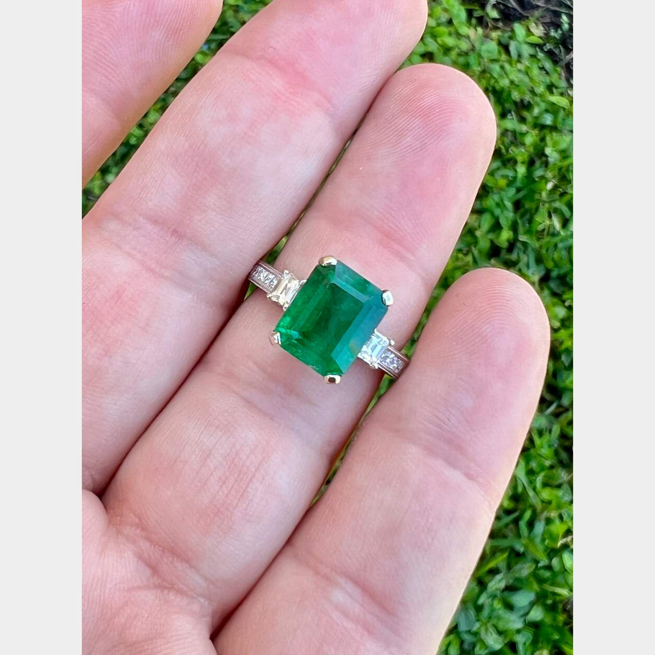 18K White Gold 4.12 Ct. Emerald & Diamond Ring
