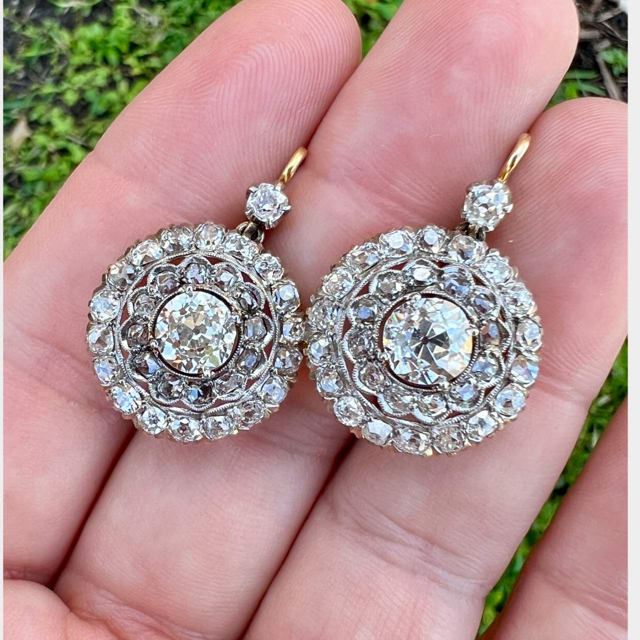 Victorian 18K & Platinum Diamond Earrings