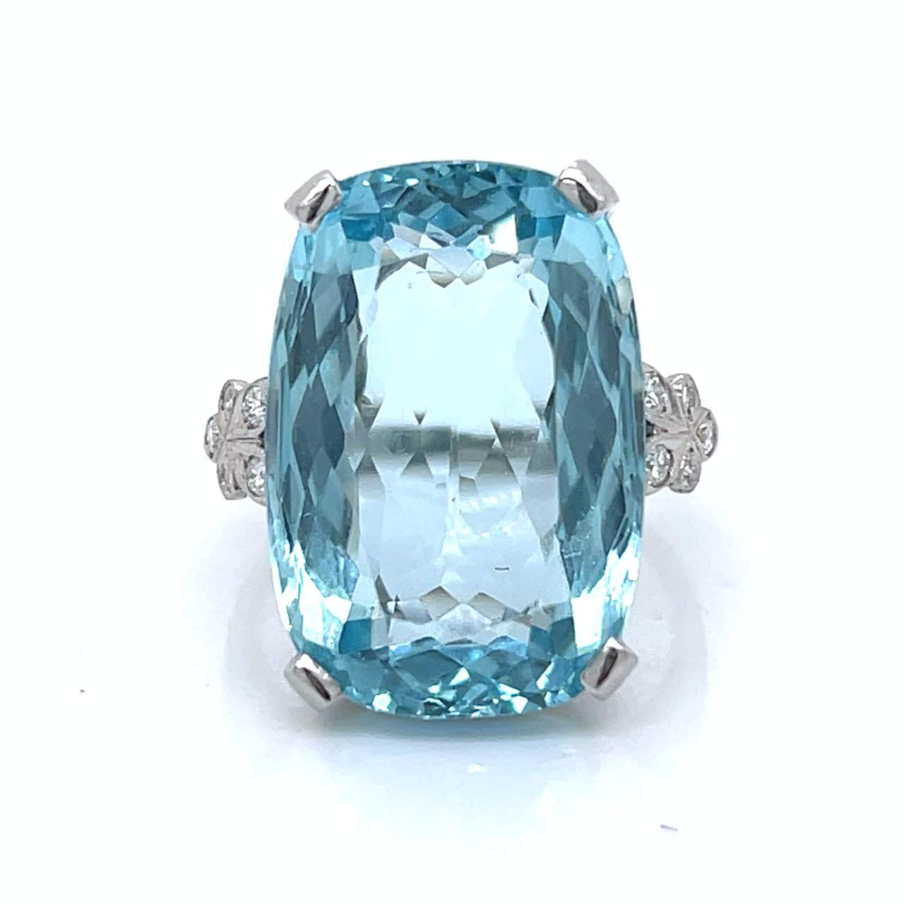 Art Deco Platinum GIA Certified 22.00 Ct. Aquamarine & Diamond Ring