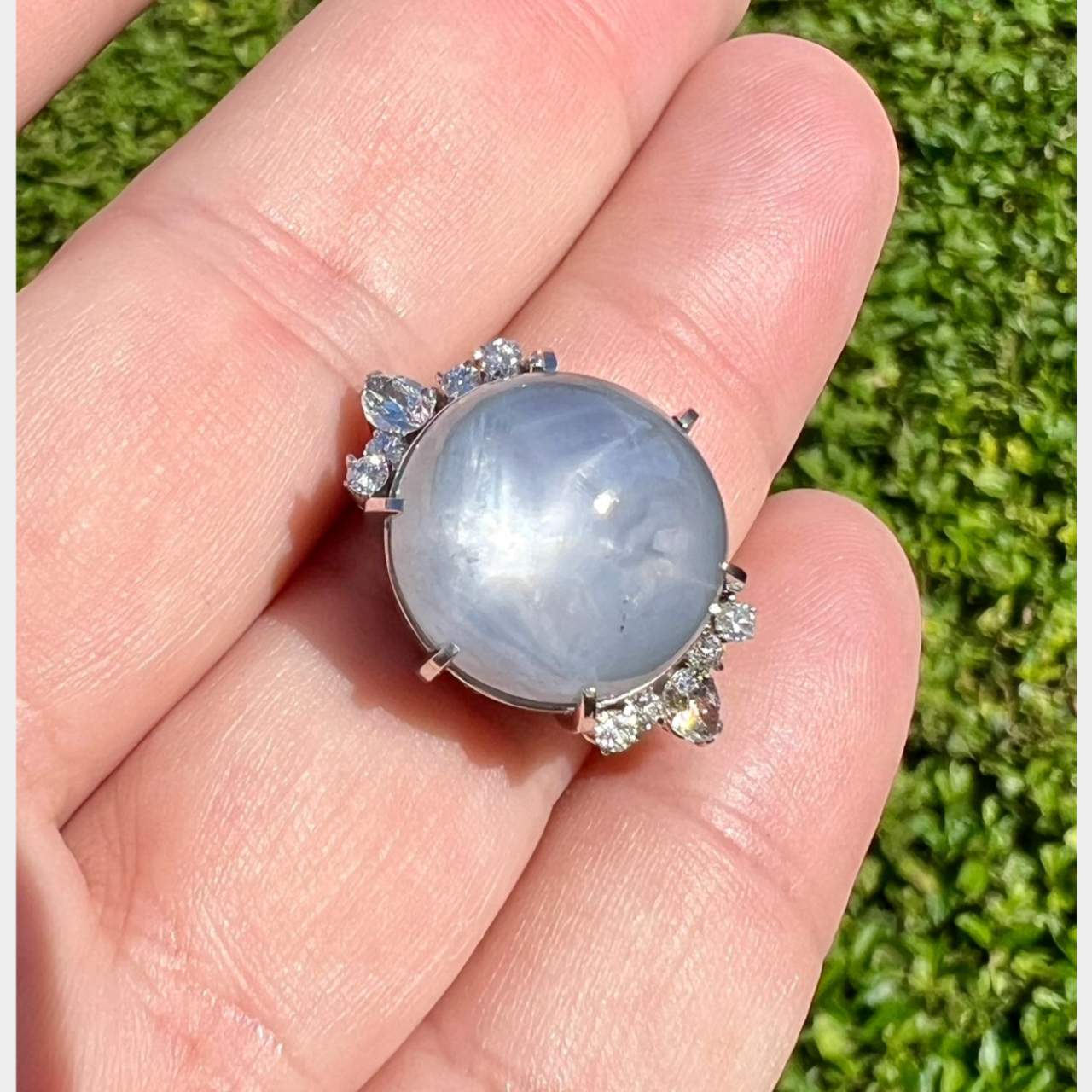 Platinum 24.60 Ct. Star Sapphire & Diamond Ring