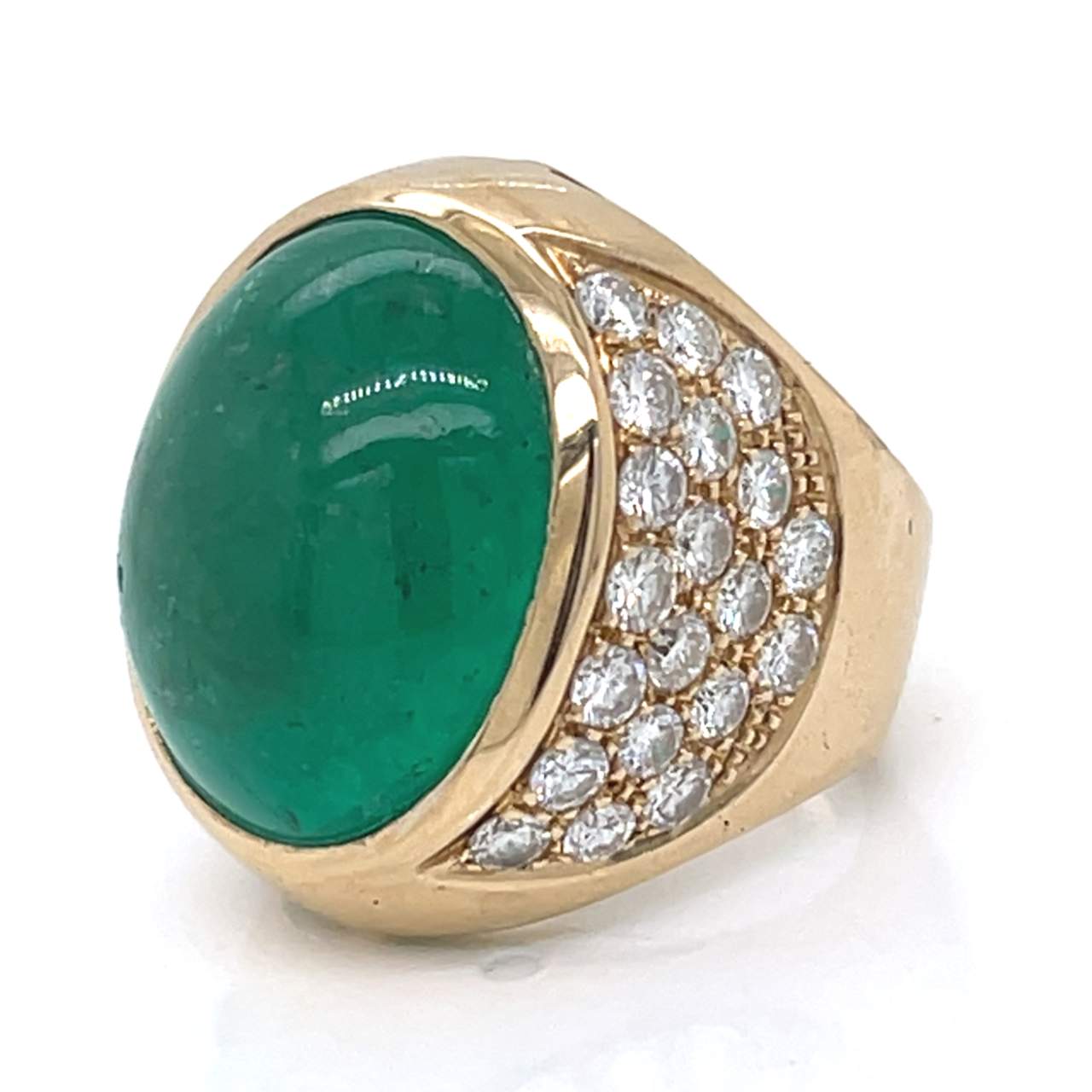 18K Yellow Gold 20.00 Ct. Emerald & Diamond Ring