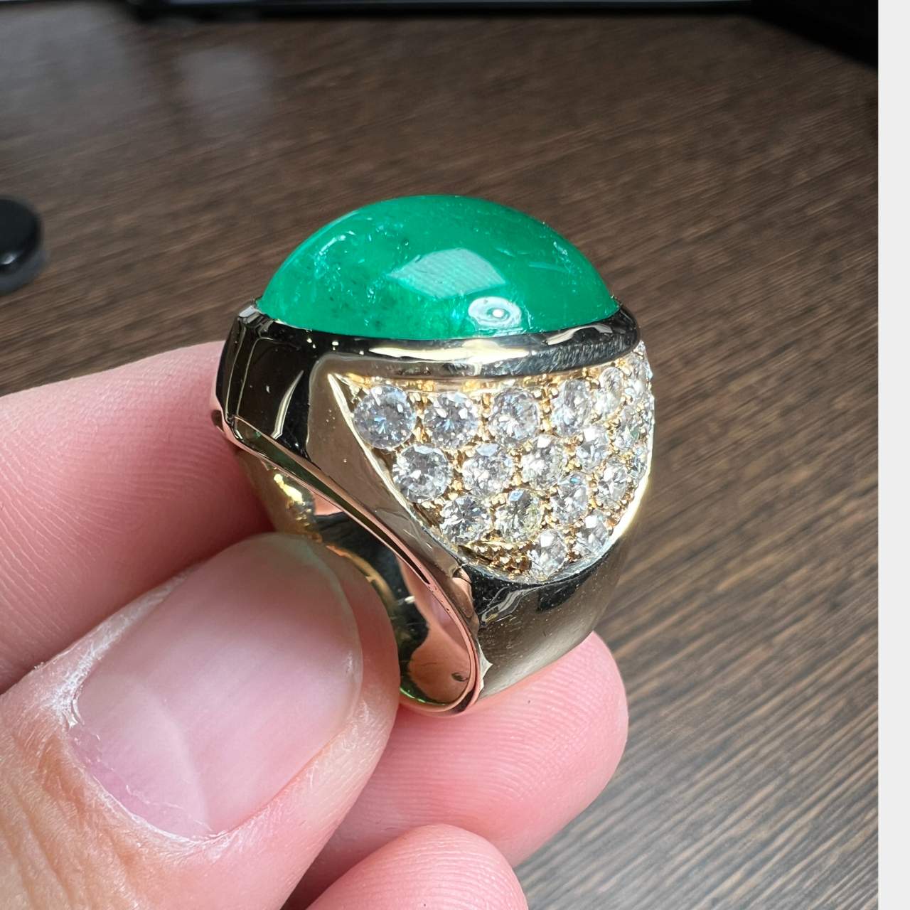18K Yellow Gold 20.00 Ct. Emerald & Diamond Ring