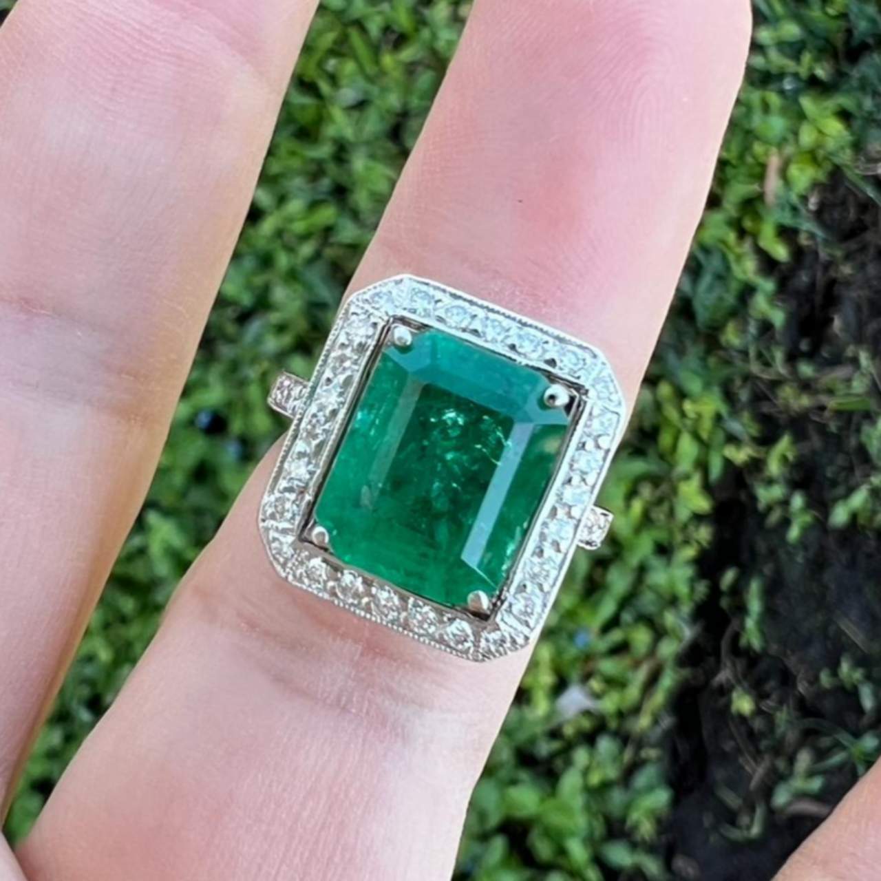 Platinum 4.67 Ct. Emerald & Diamond Ring