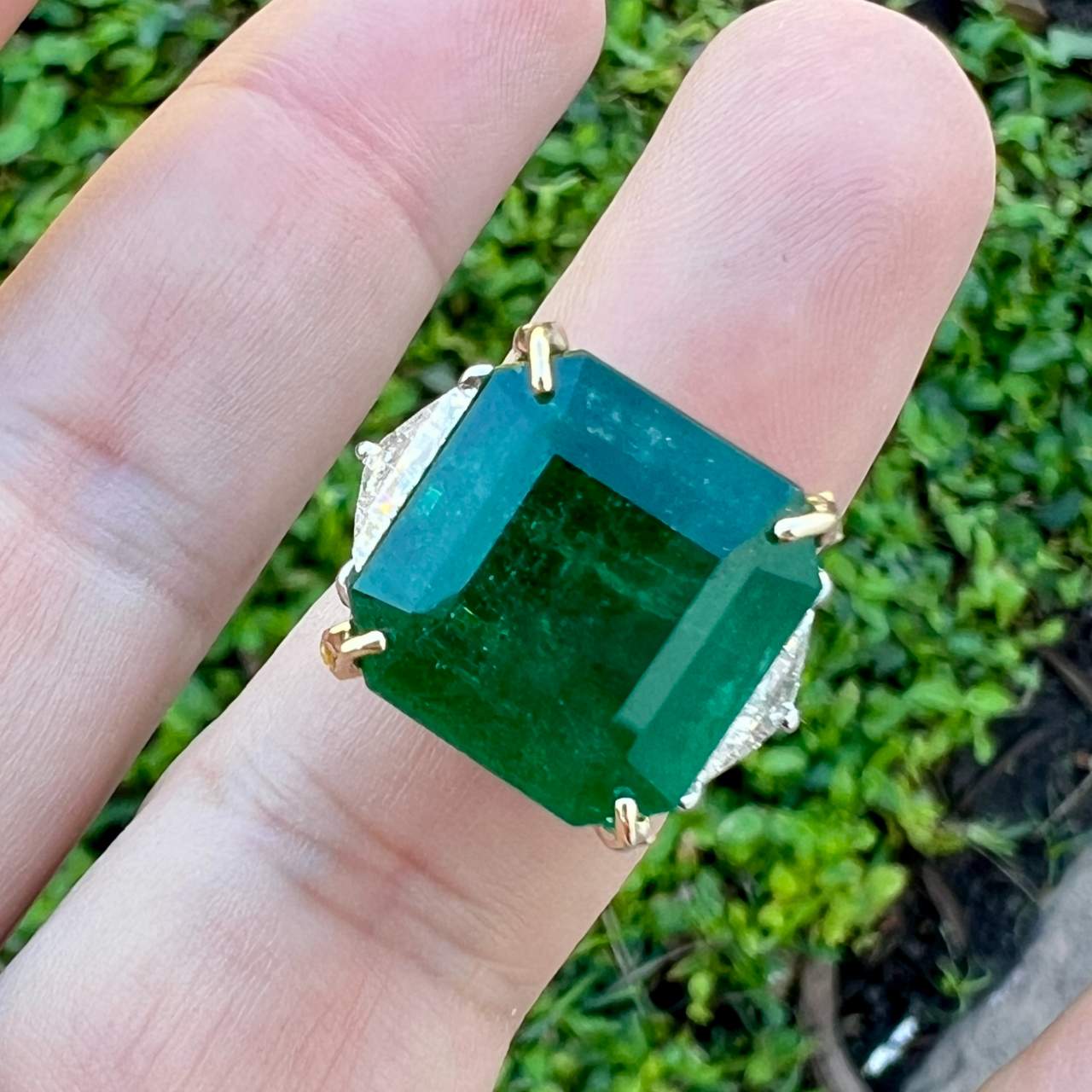 18K Yellow & White Gold GIA Certified 15.14 Ct. Emerald and Diamond Ring