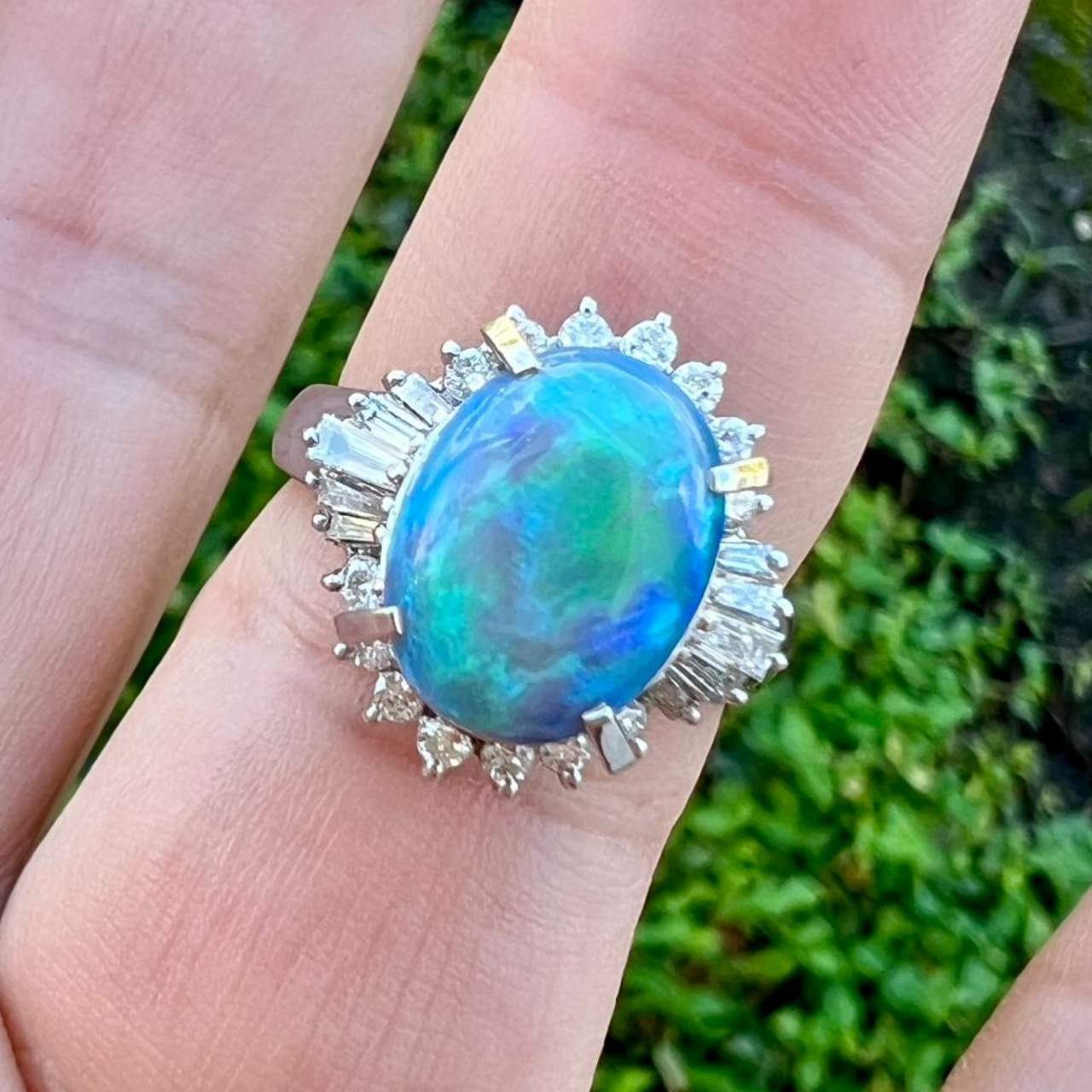Platinum Opal & Diamond Ring
