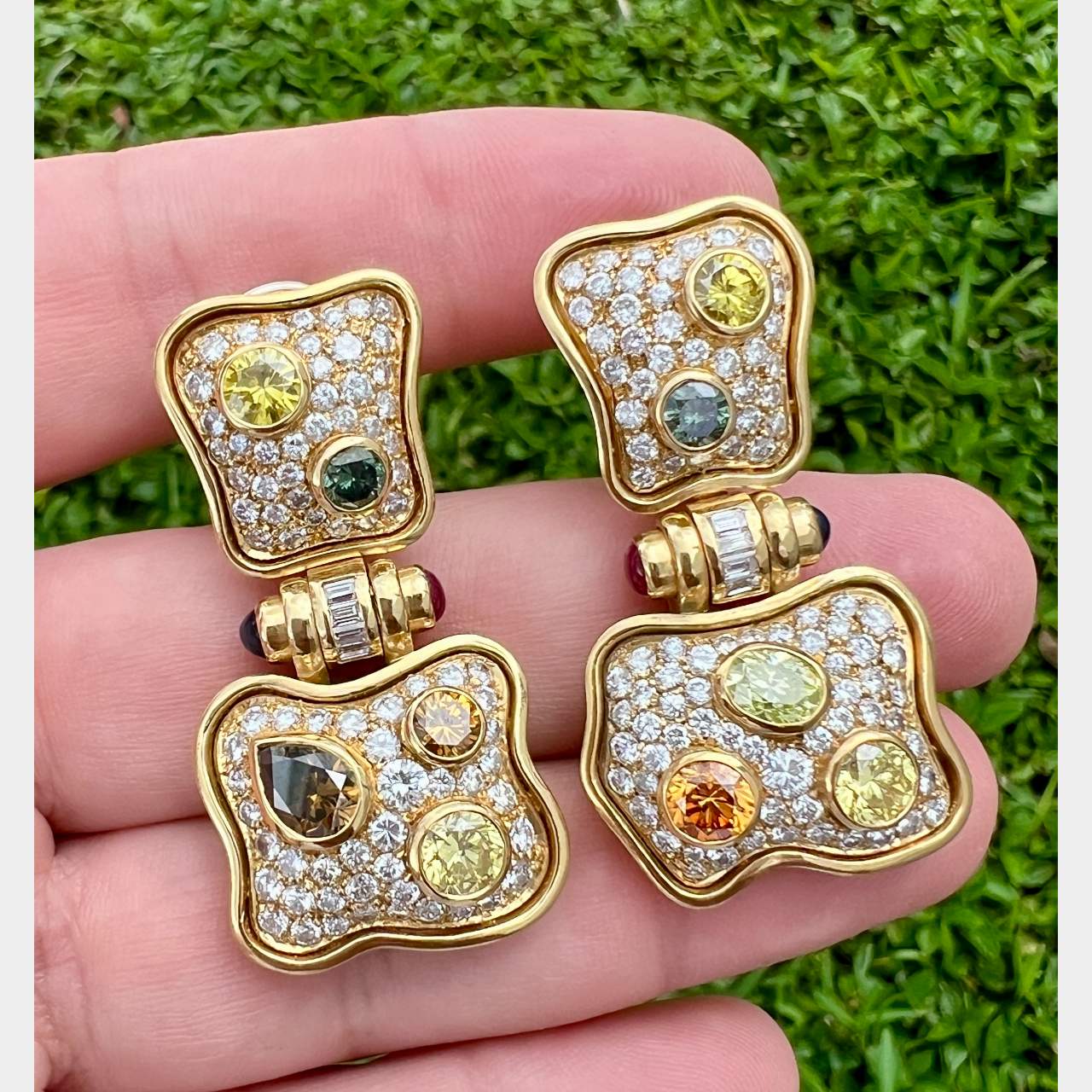 18K Yellow Gold Color Diamond Earrings