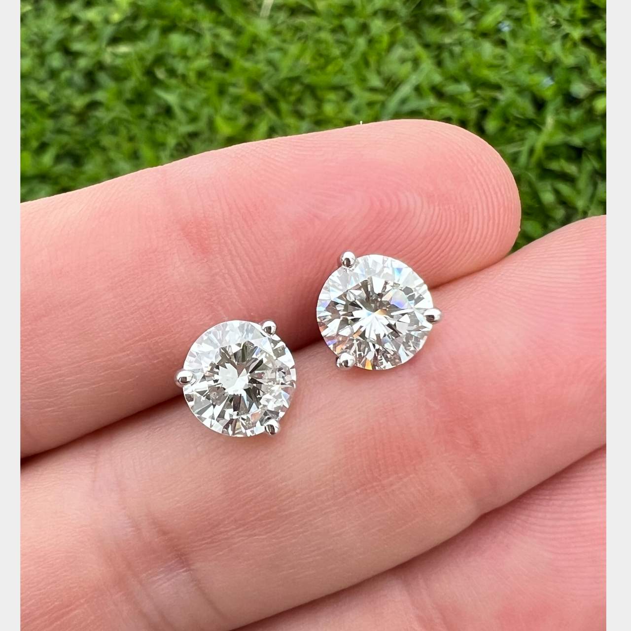 14K White Gold GIA Certified 3.45 Ct. Diamond Stud Earrings
