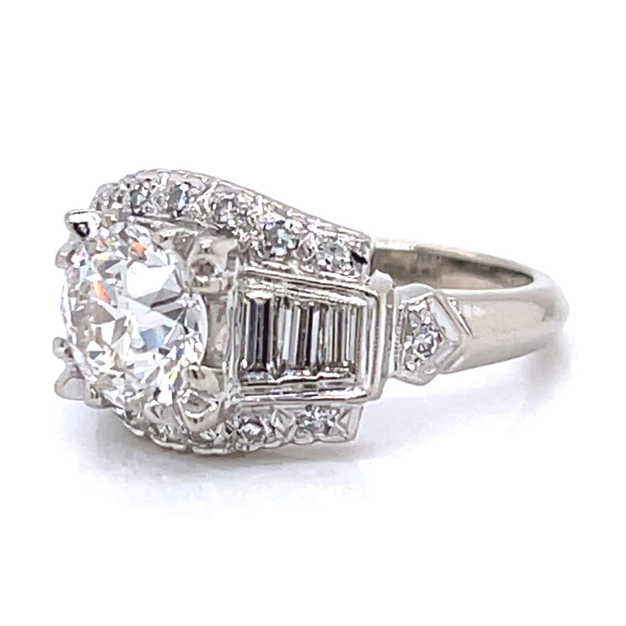 Art Deco 14K White Gold GIA Certified 2.14 Ct. Diamond Ring