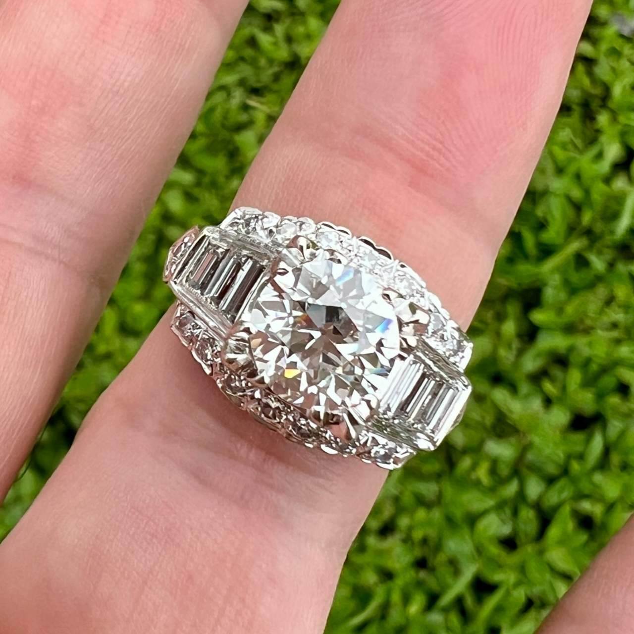 Art Deco 14K White Gold GIA Certified 2.14 Ct. Diamond Ring