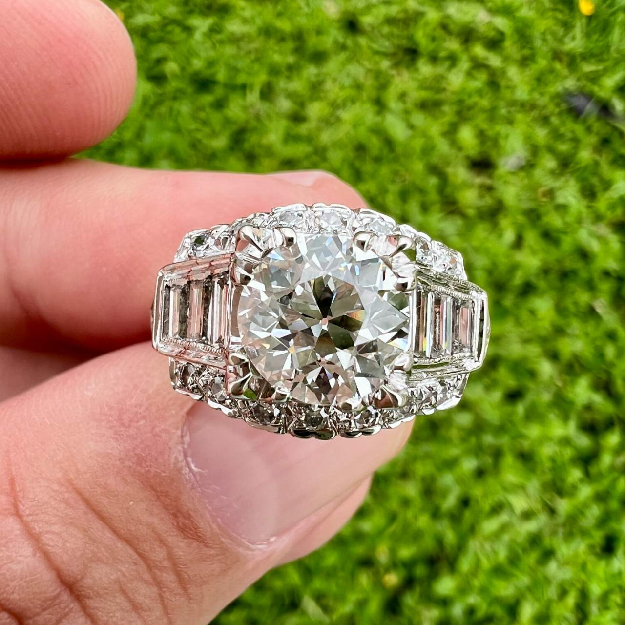 Art Deco 14K White Gold GIA Certified 2.14 Ct. Diamond Ring