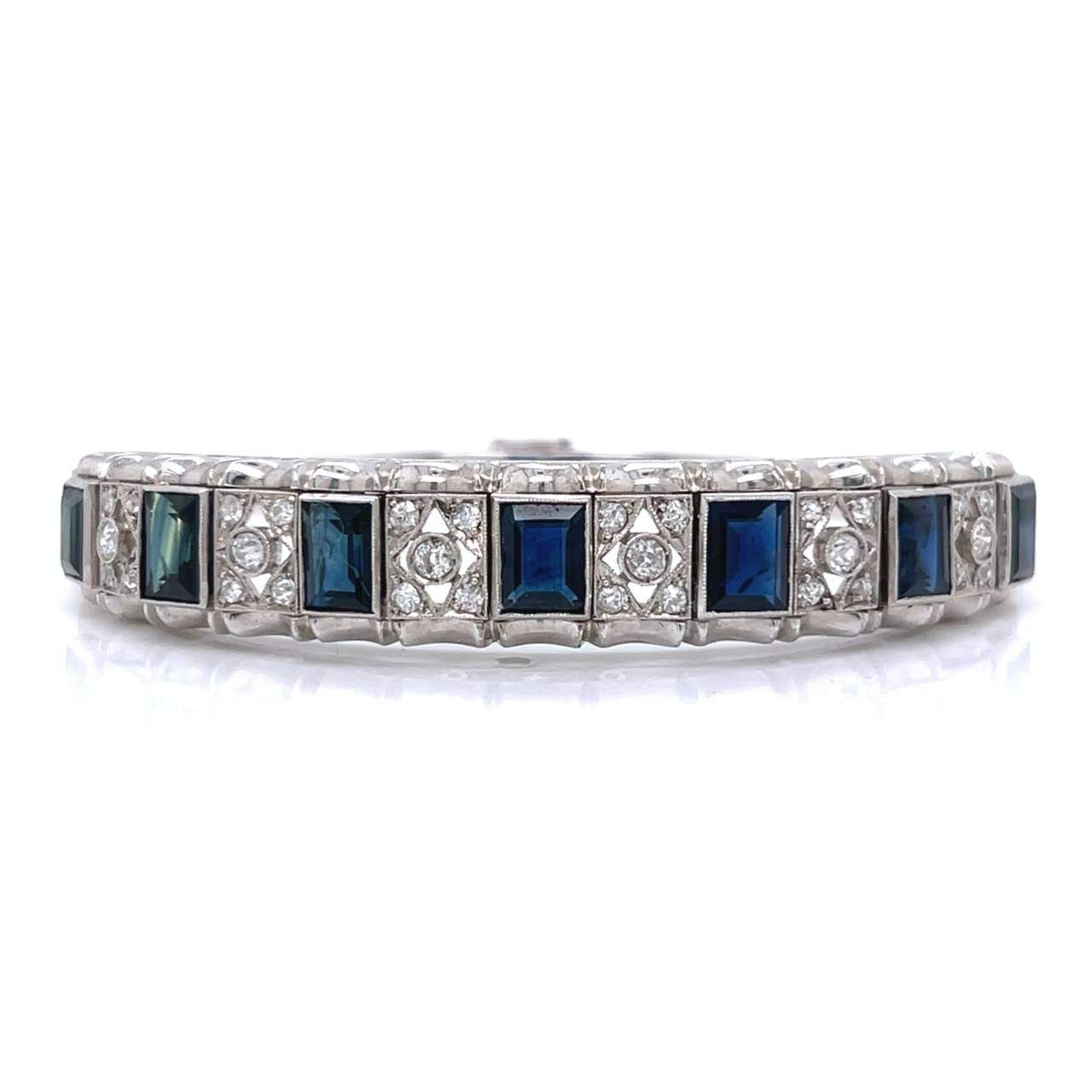 Art Deco Platinum Sapphire & Diamond Bangle Bracelet