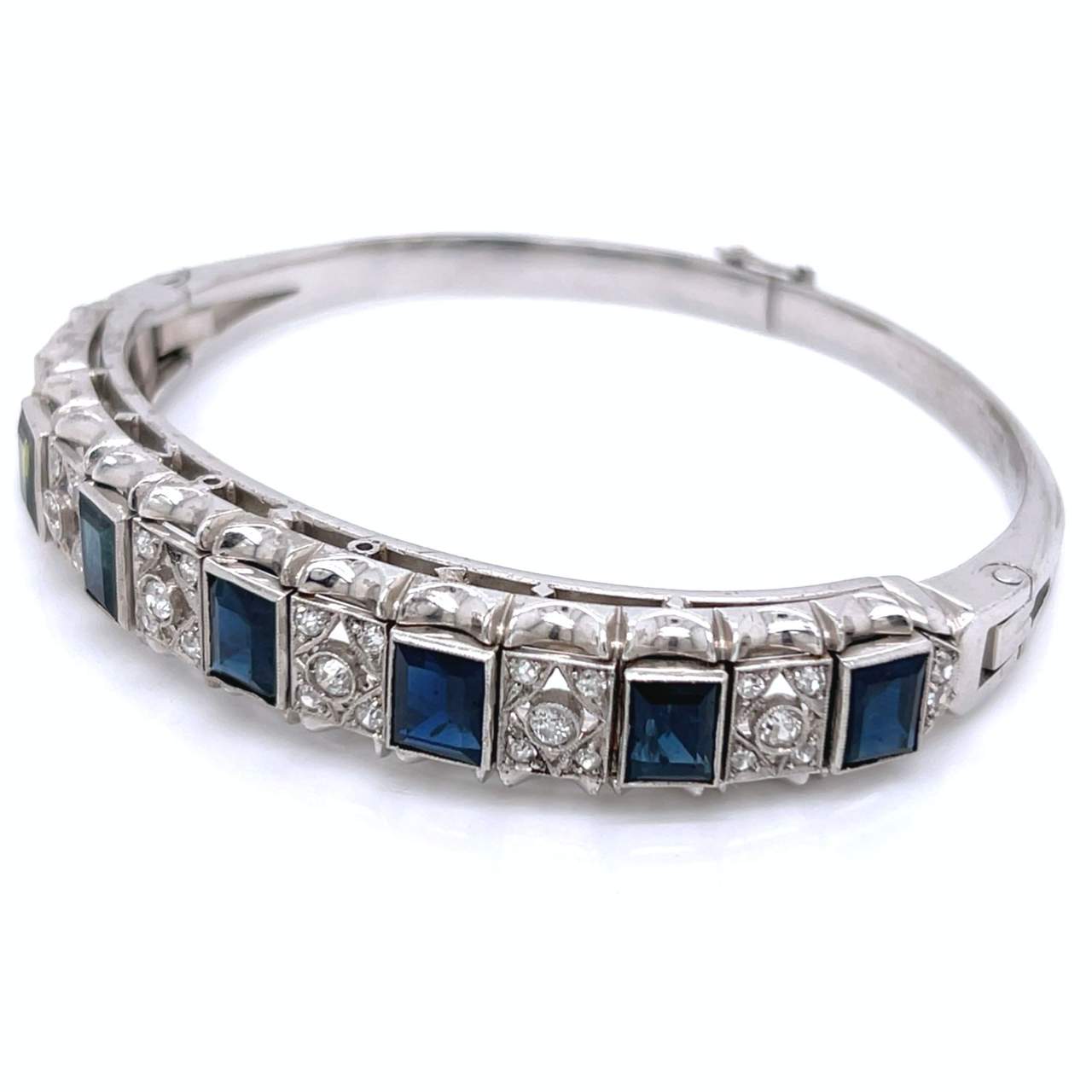 Art Deco Platinum Sapphire & Diamond Bangle Bracelet