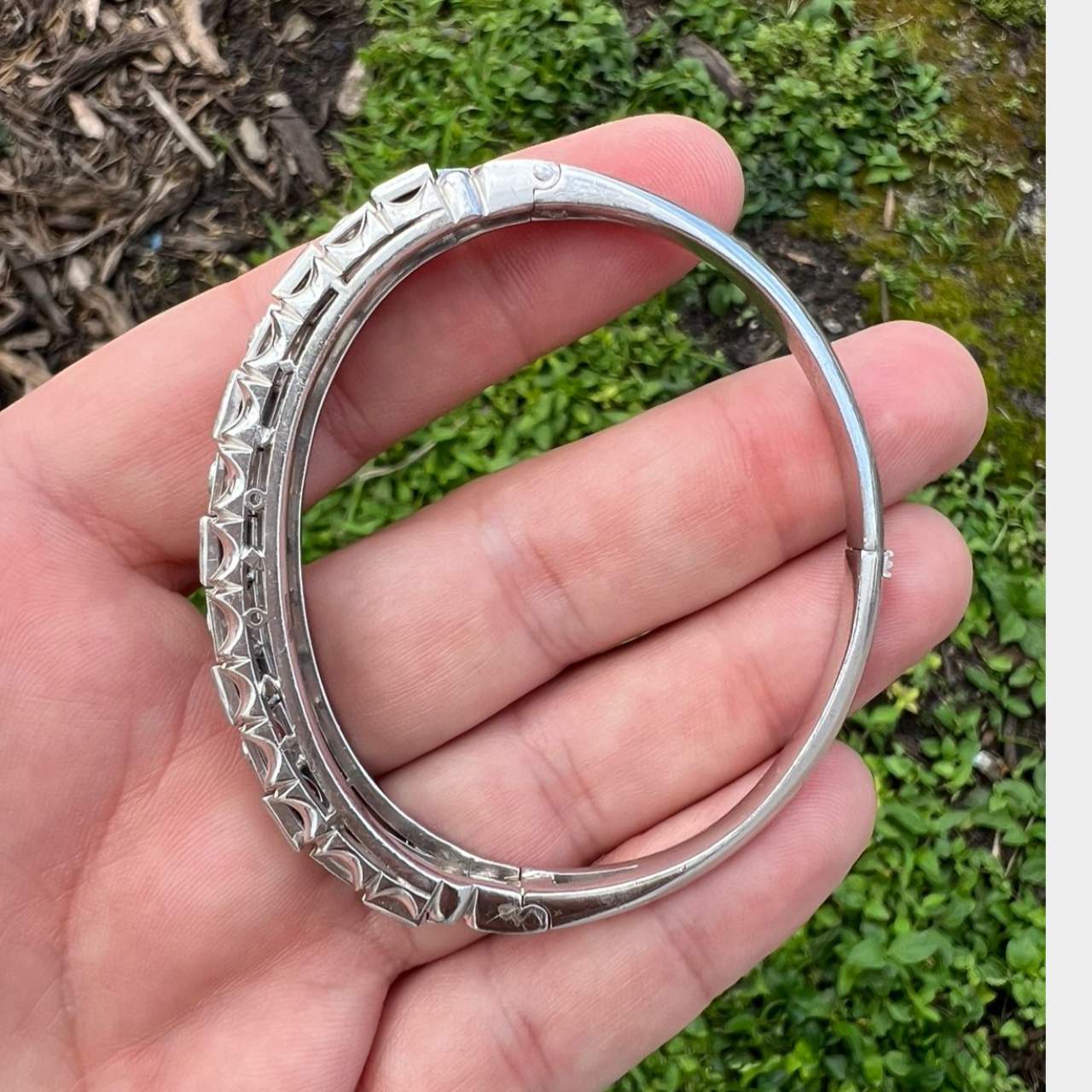 Art Deco Platinum Sapphire & Diamond Bangle Bracelet