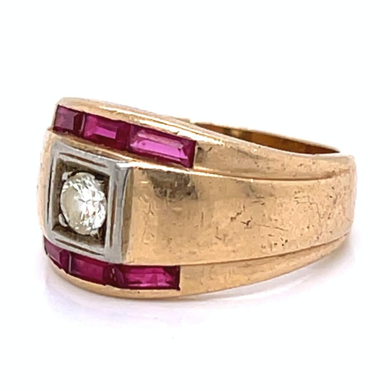 1960’s 14K Yellow Gold Diamond & Synthetic Ruby Ring