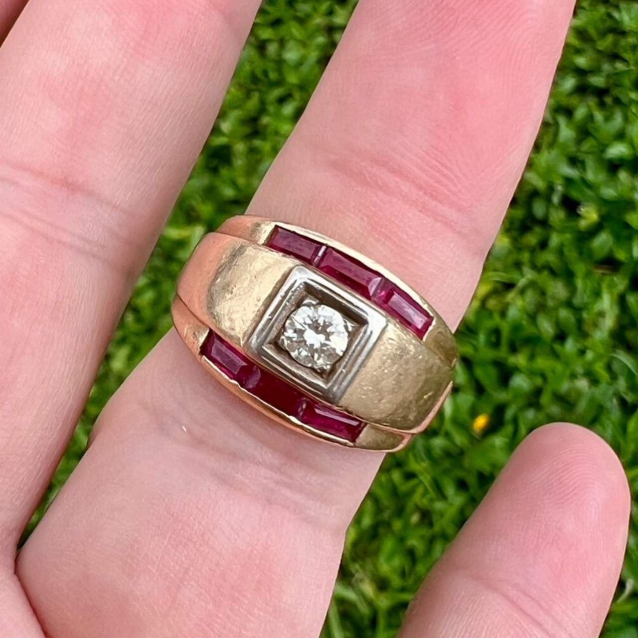 1960’s 14K Yellow Gold Diamond & Synthetic Ruby Ring