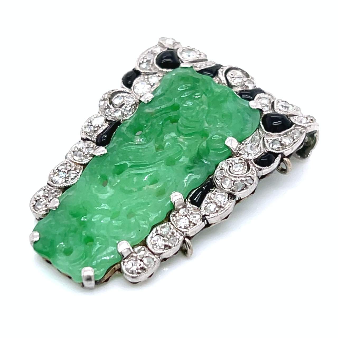 Art Deco Platinum Jade, Onyx, and Diamond Piece