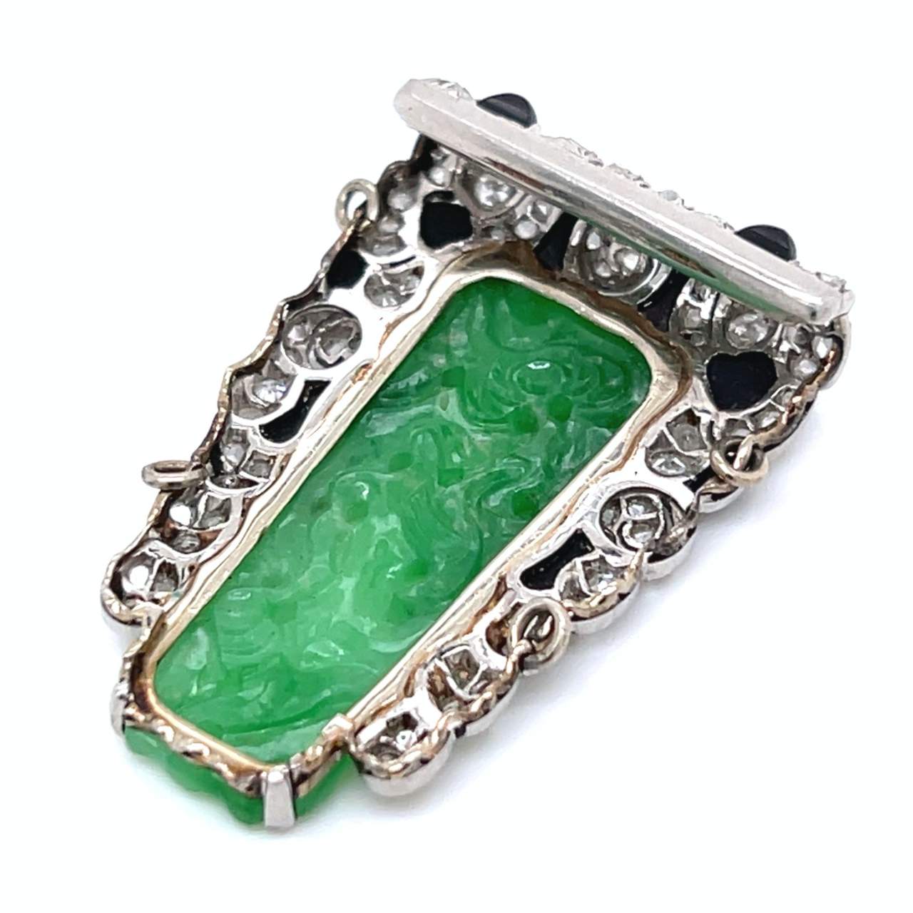 Art Deco Platinum Jade, Onyx, and Diamond Piece